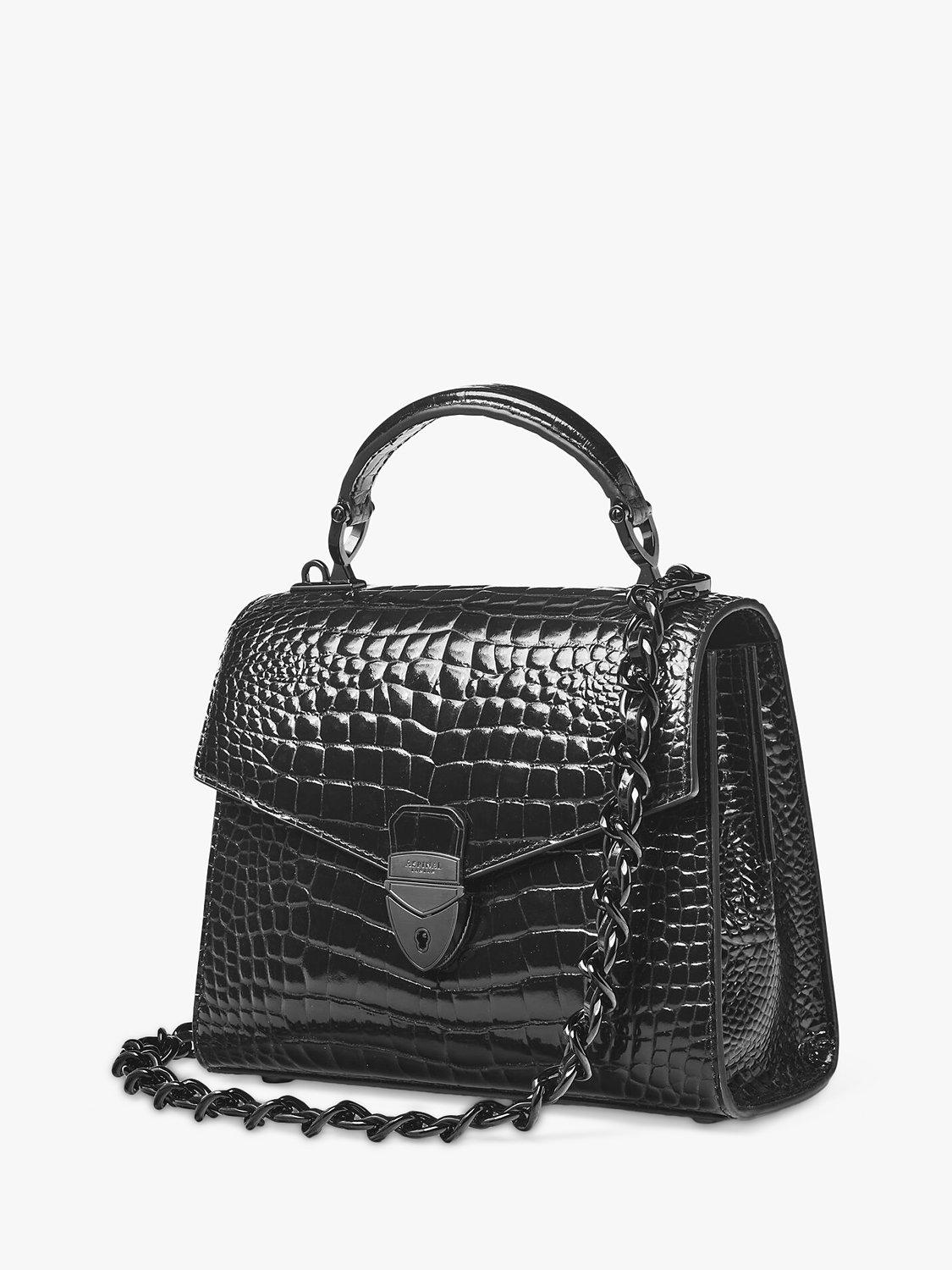 Midi Mayfair 2 Croc Leather Crossbody Bag, Black