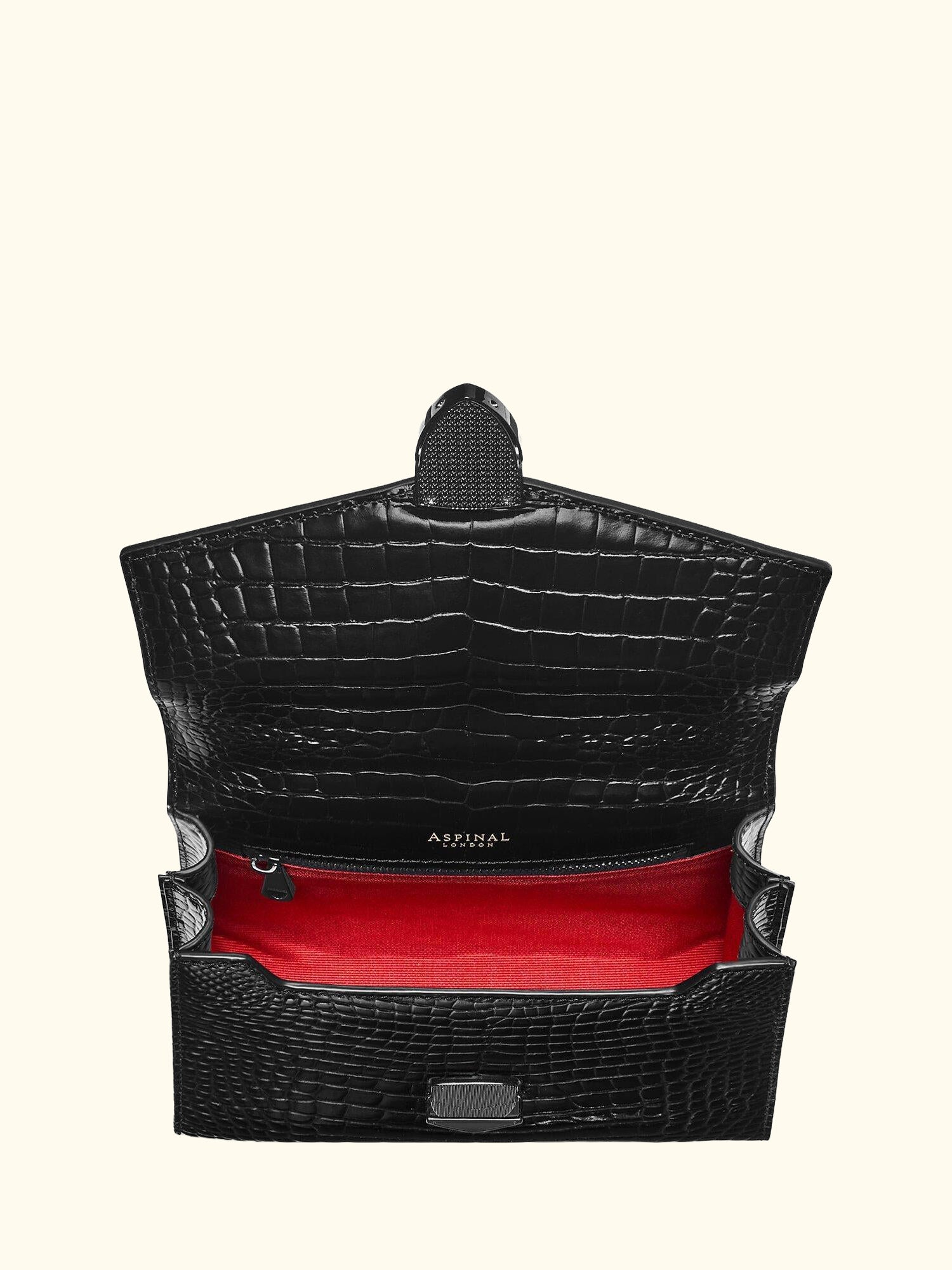 Midi Mayfair 2 Croc Leather Crossbody Bag, Black