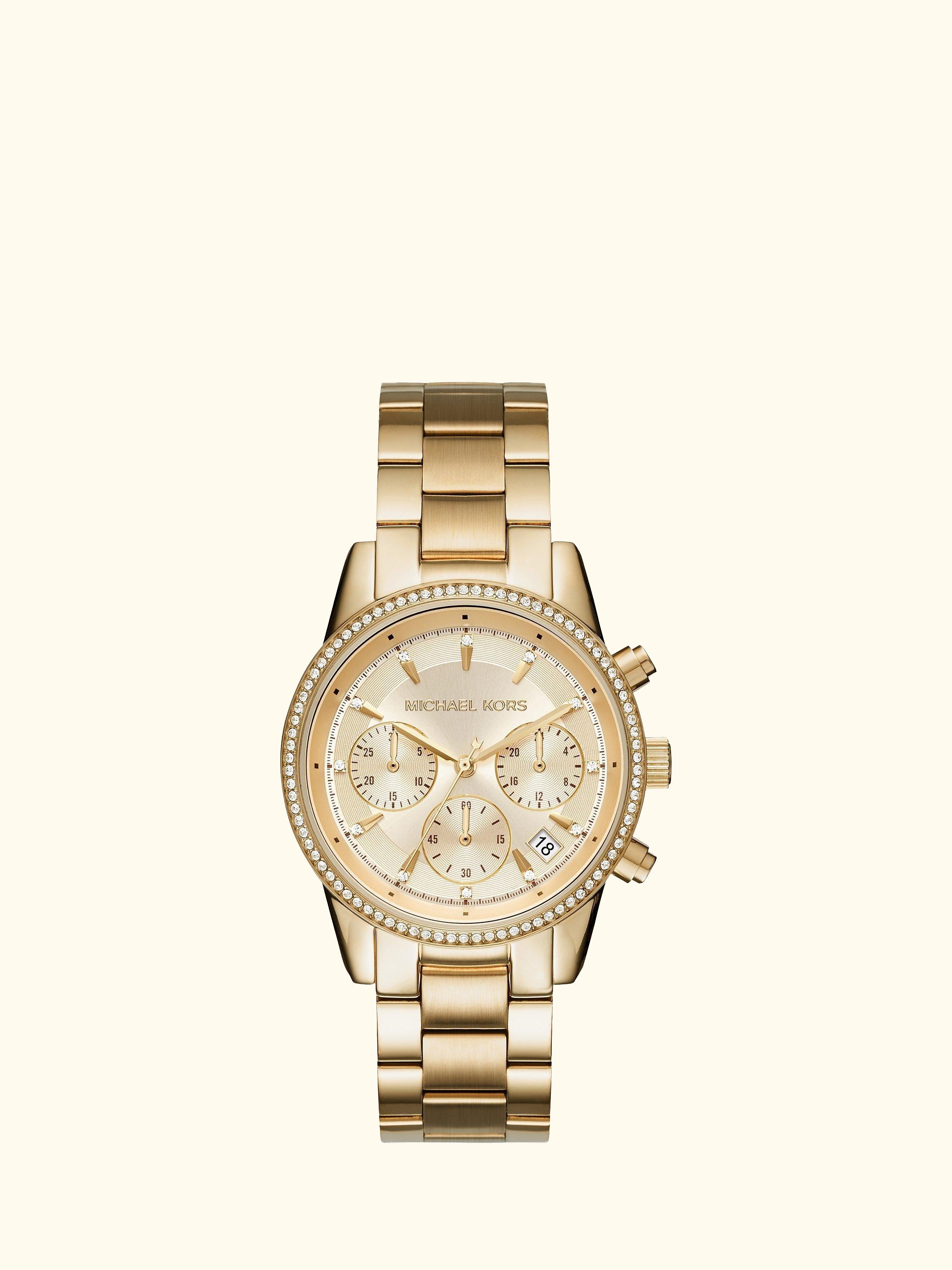 Women's Bryant Crystal Chronograph Date Bracelet Strap Watch, Gold MK6356