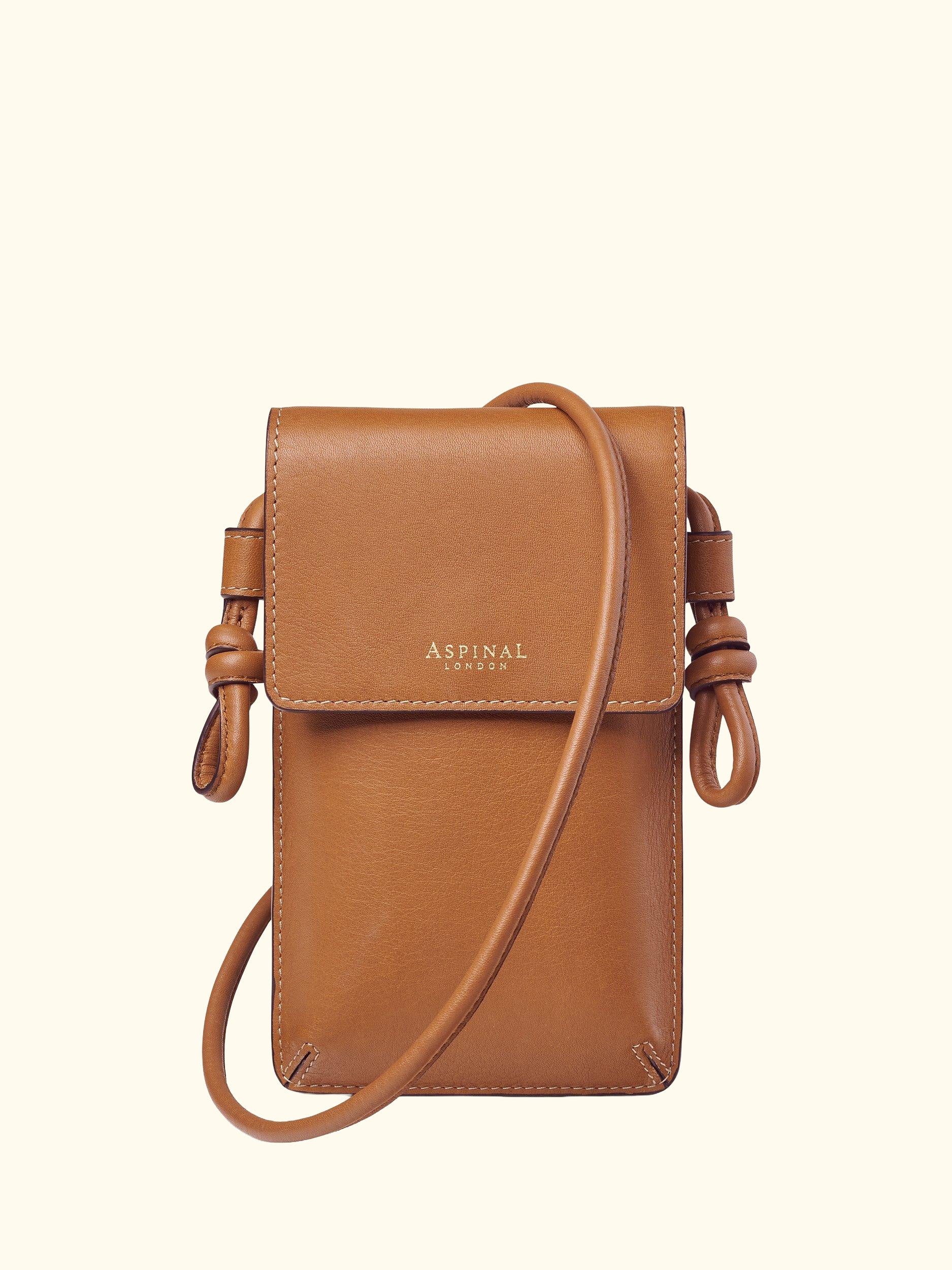 Ella Smooth Leather Phone Pouch, Tan