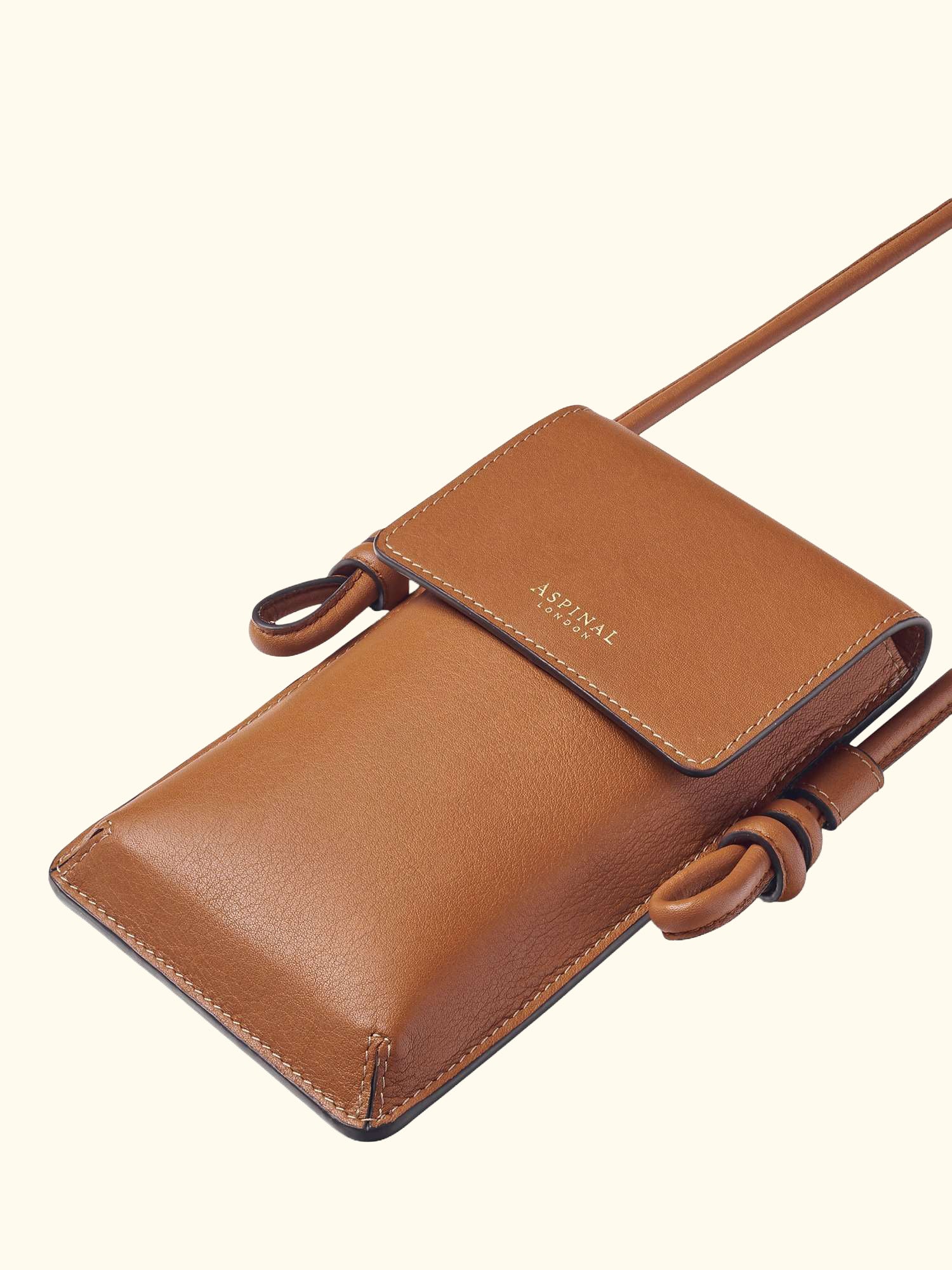 Ella Smooth Leather Phone Pouch, Tan