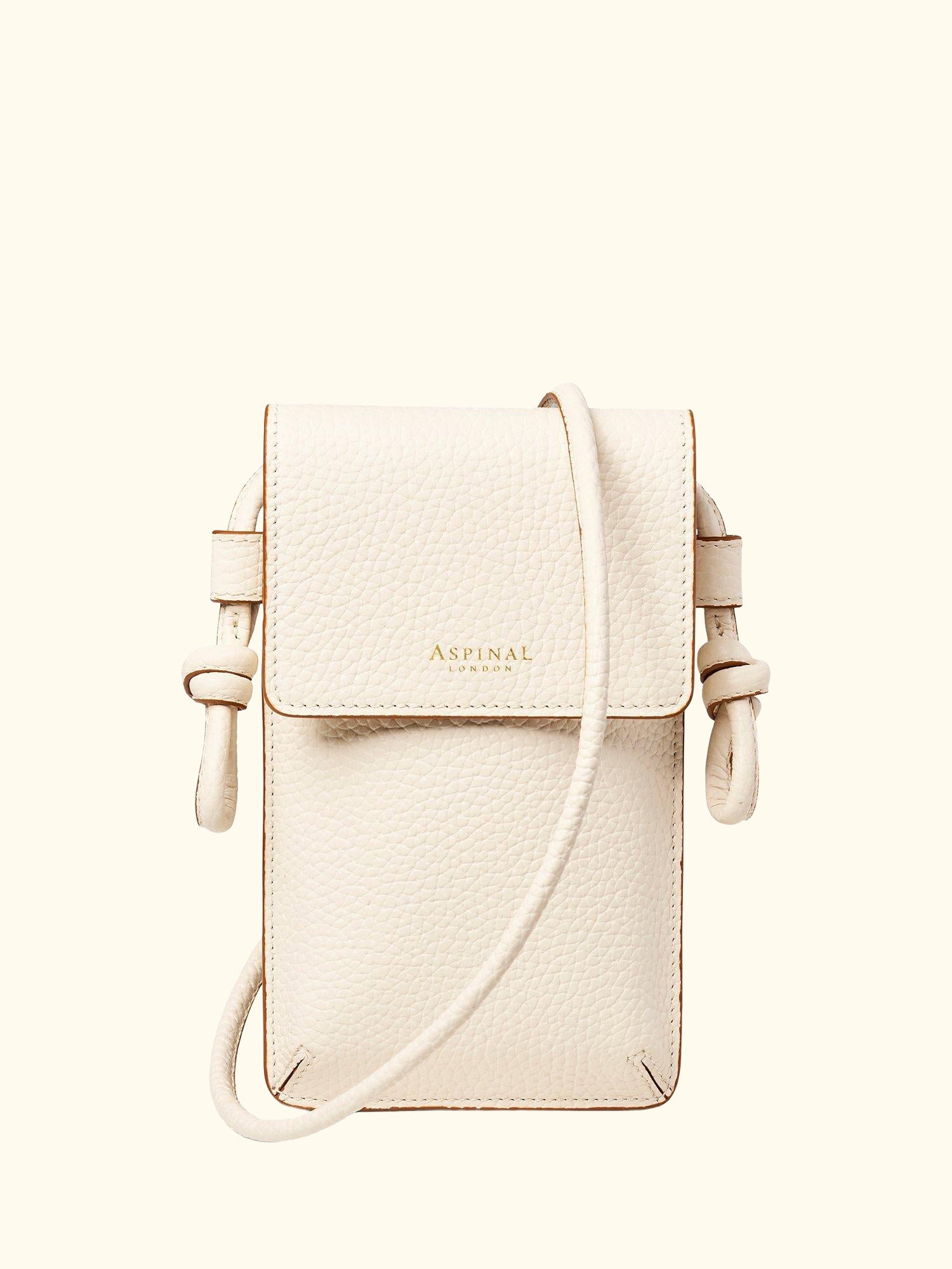 Ella Pebble Leather Phone Pouch, Ivory