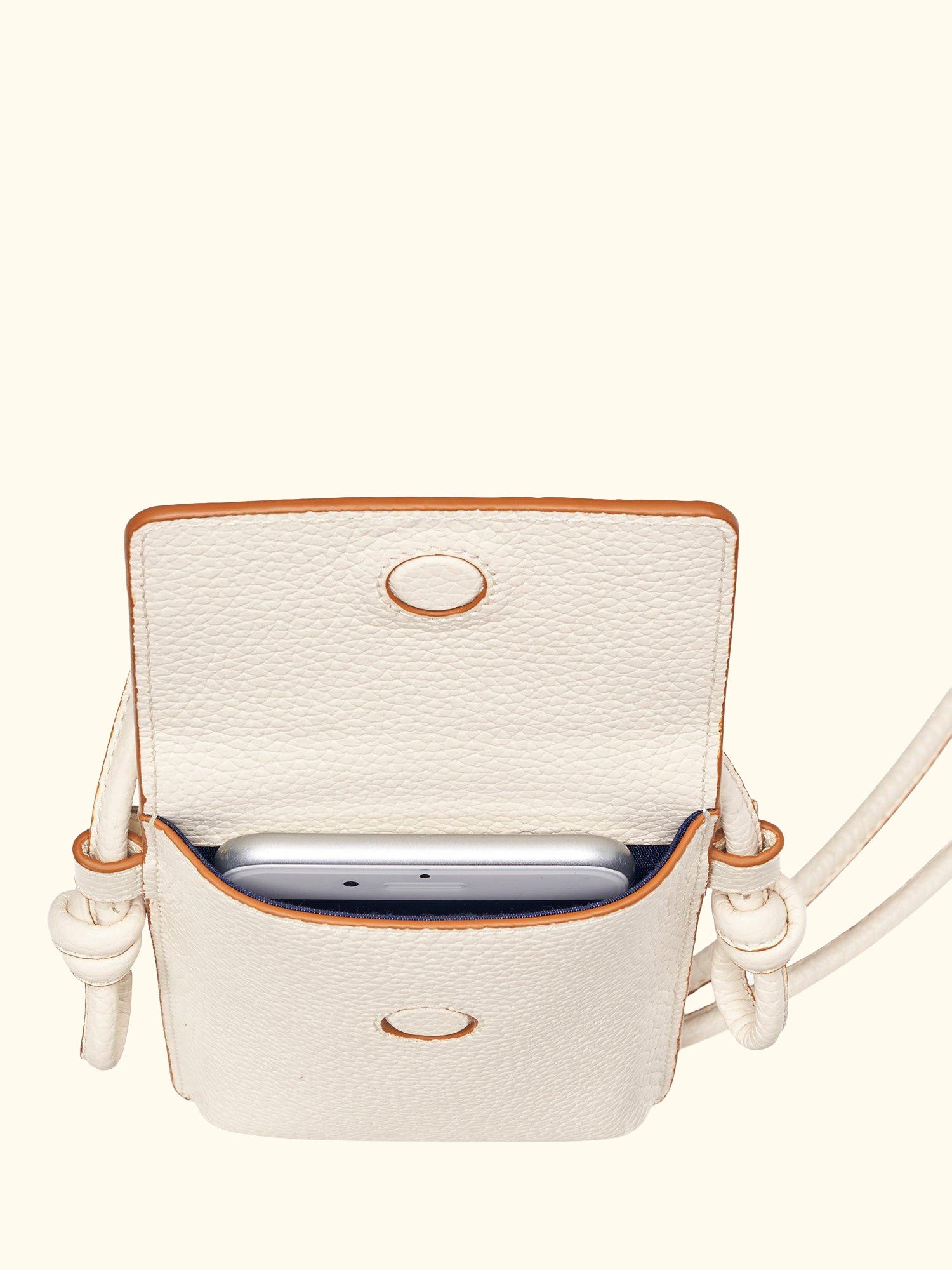 Ella Pebble Leather Phone Pouch, Ivory