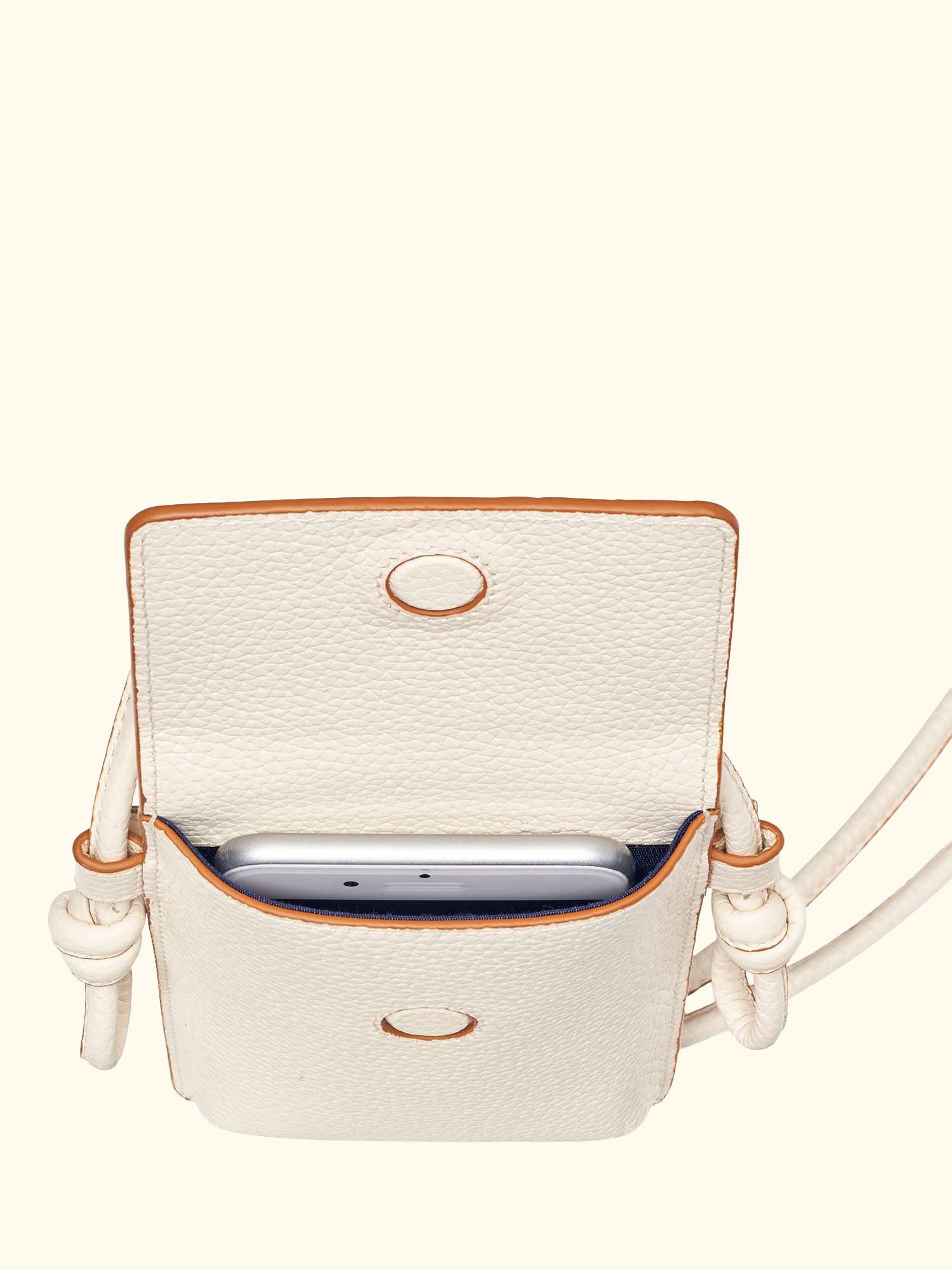 Ella Pebble Leather Phone Pouch, Ivory