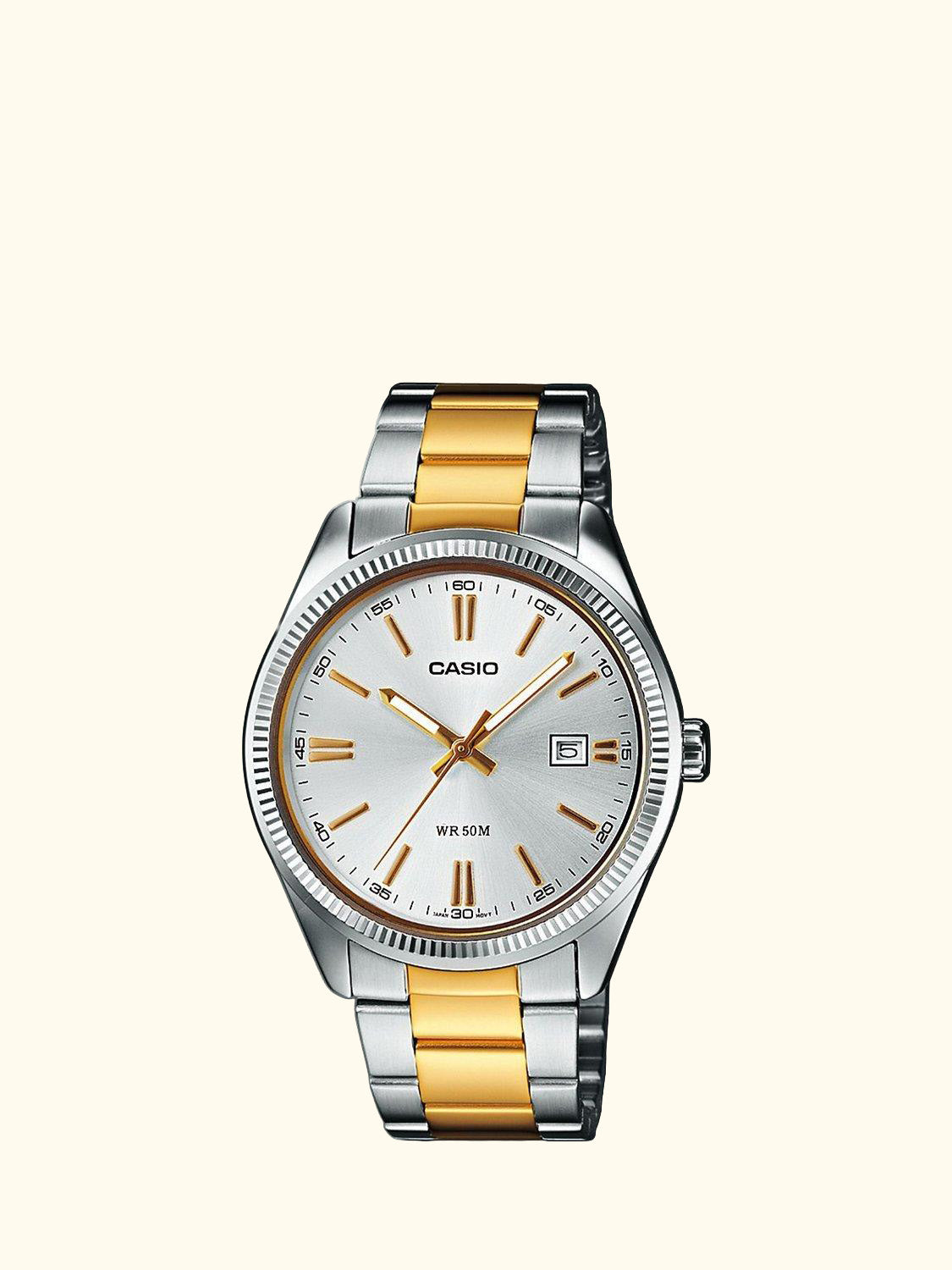 MTP-1302PSG-7AVEF Unisex Analogue Bracelet Strap Watch, Silver/Multi