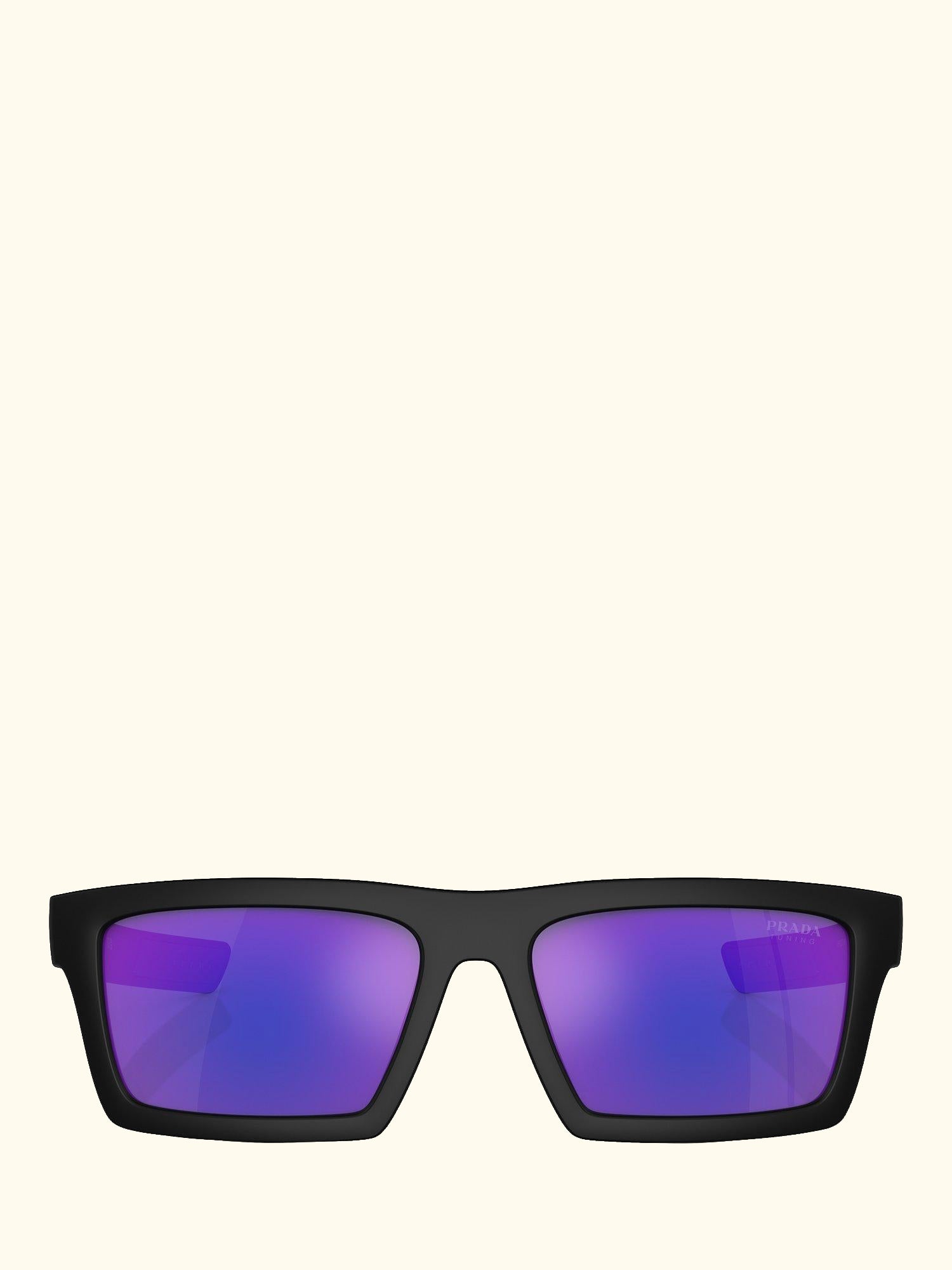 PS 02ZS Men's Rectangular Sunglasses, Matte Black/Mirror Purple