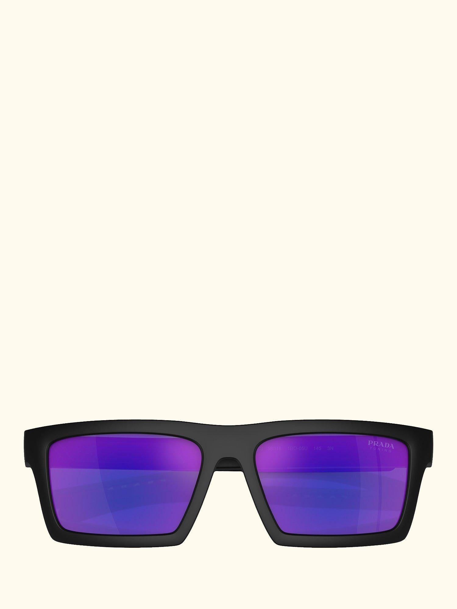 PS 02ZS Men's Rectangular Sunglasses, Matte Black/Mirror Purple