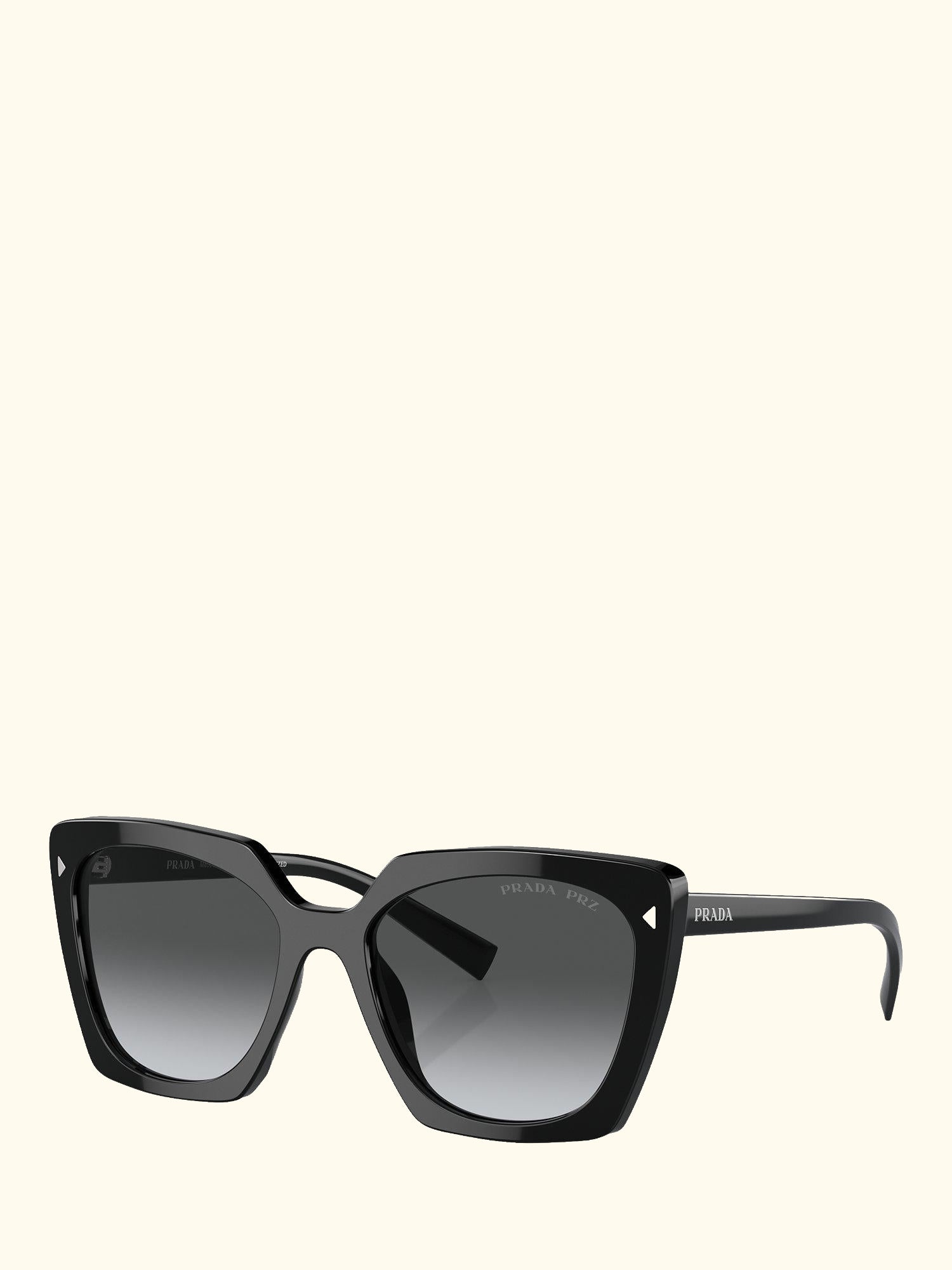 PR 23ZS Women's Polarised Square Sunglasses, Black/Grey Gradient
