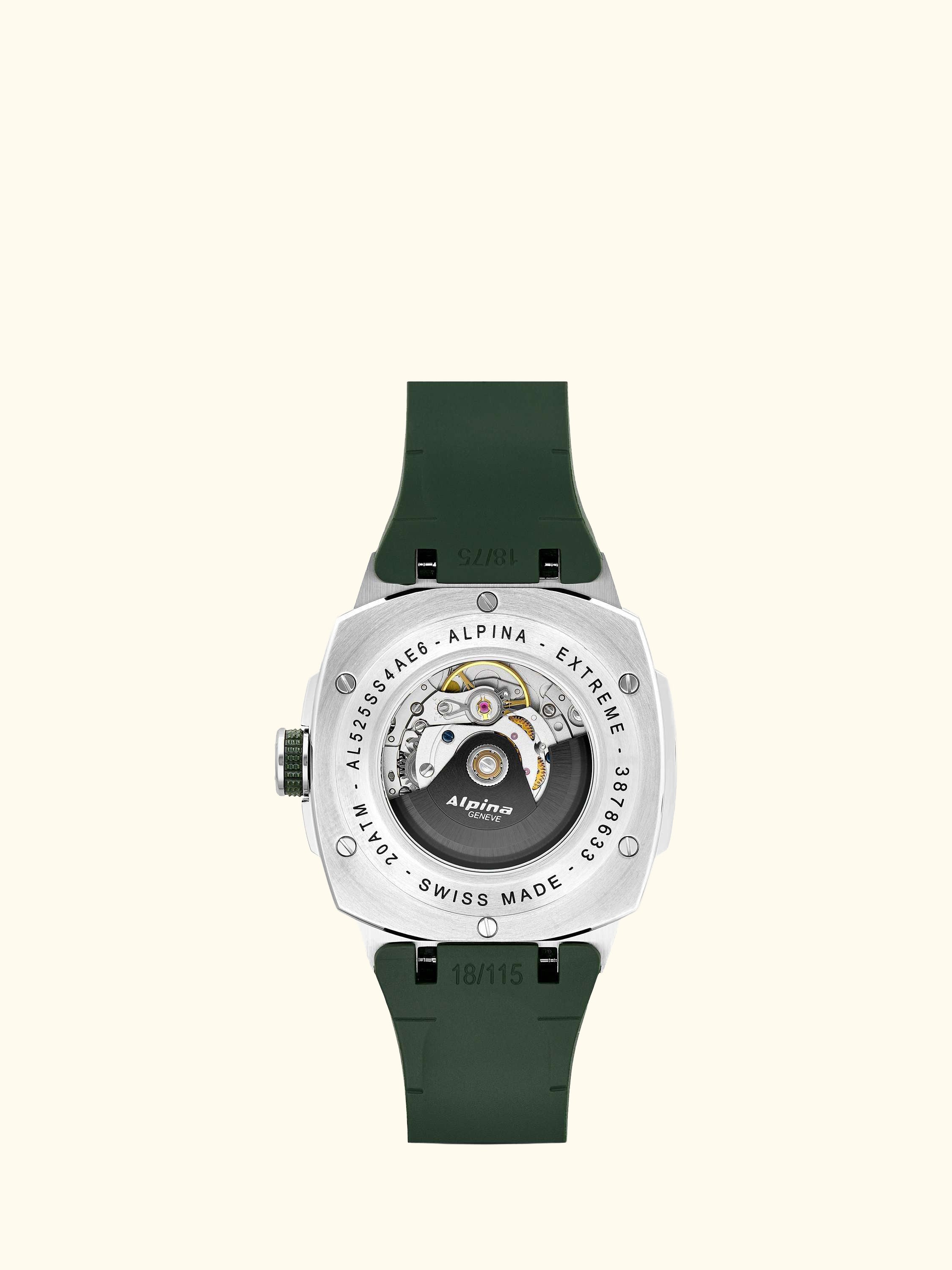 AL-525GR4AE6 Men's Alpiner Extreme Automatic Silicone Strap Watch, Green