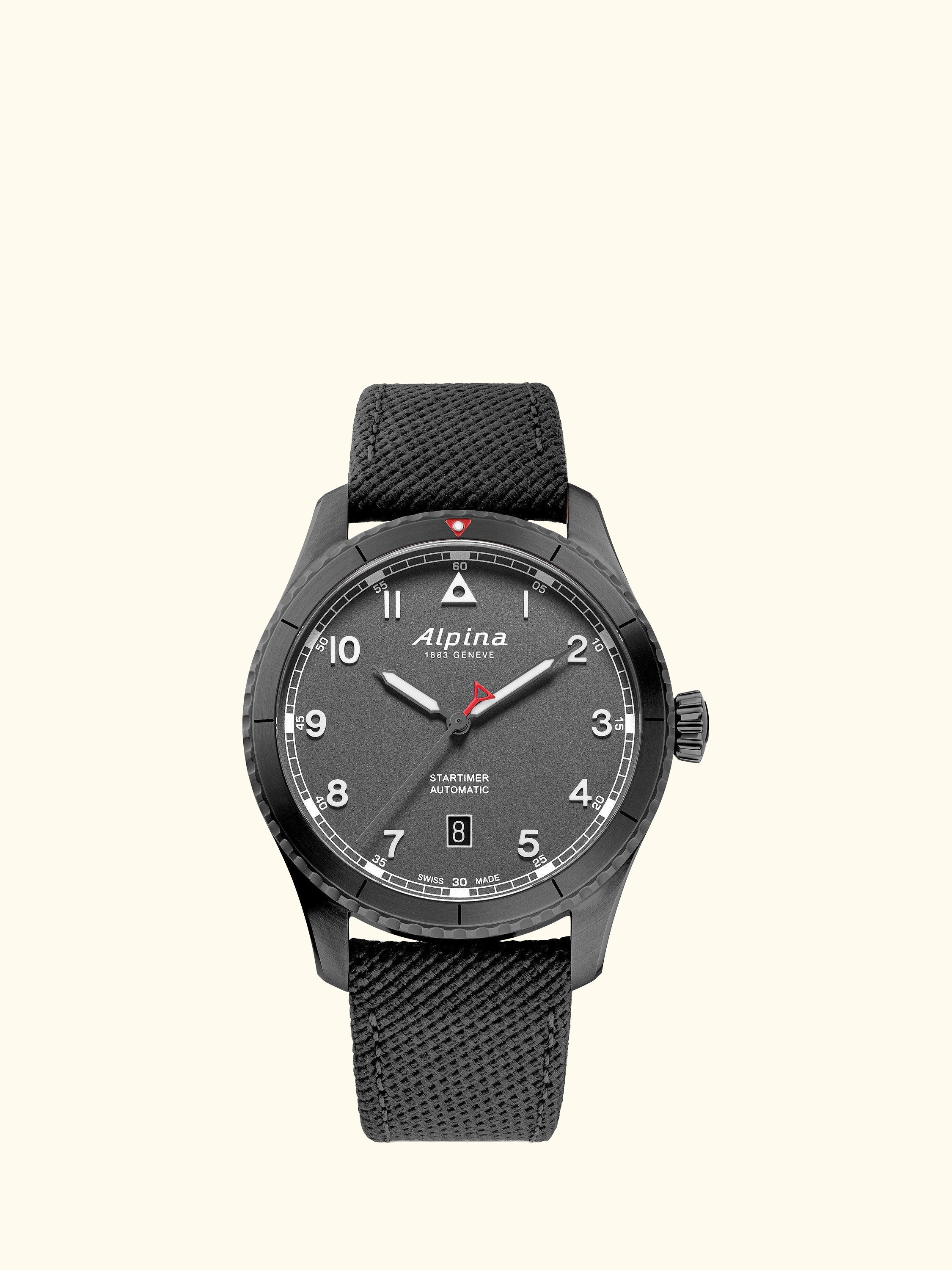 AL-525G4TS26 Men's Startimer Pilot Automatic Leather Strap Watch, Grey