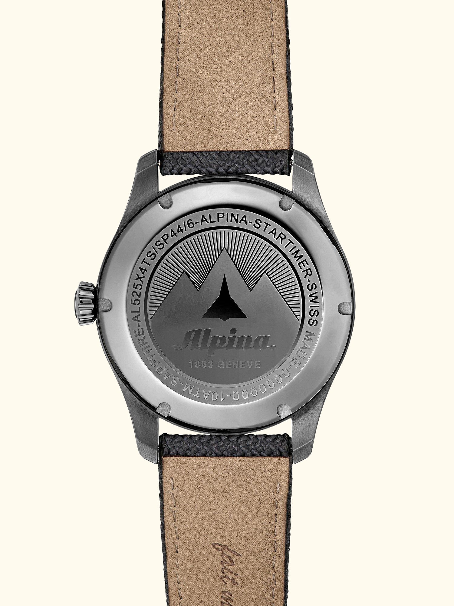 AL-525G4TS26 Men's Startimer Pilot Automatic Leather Strap Watch, Grey