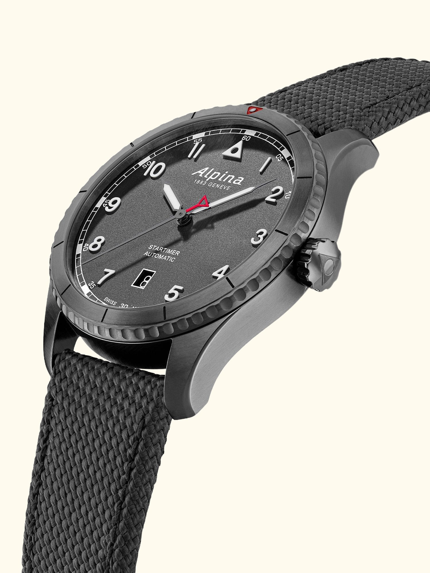 AL-525G4TS26 Men's Startimer Pilot Automatic Leather Strap Watch, Grey