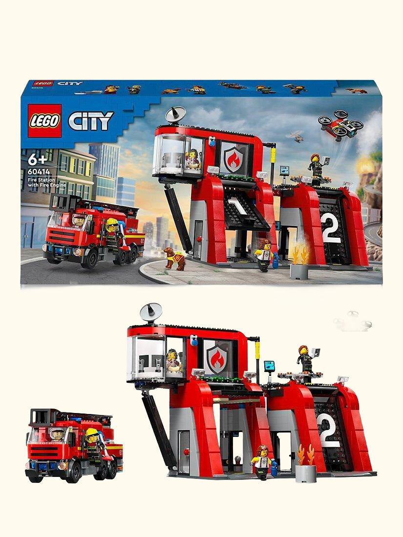 City Fire Station with Fire Engine Toy Playset 60414