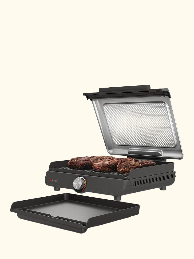 Sizzle Low Smoke Indoor Grill & Flat Plate, Black