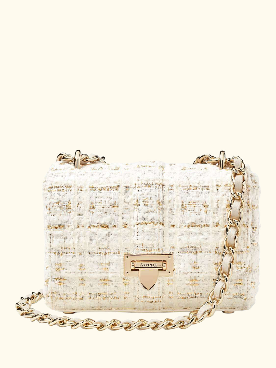 Lottie Tweed Shoulder Bag, Ivory/Gold