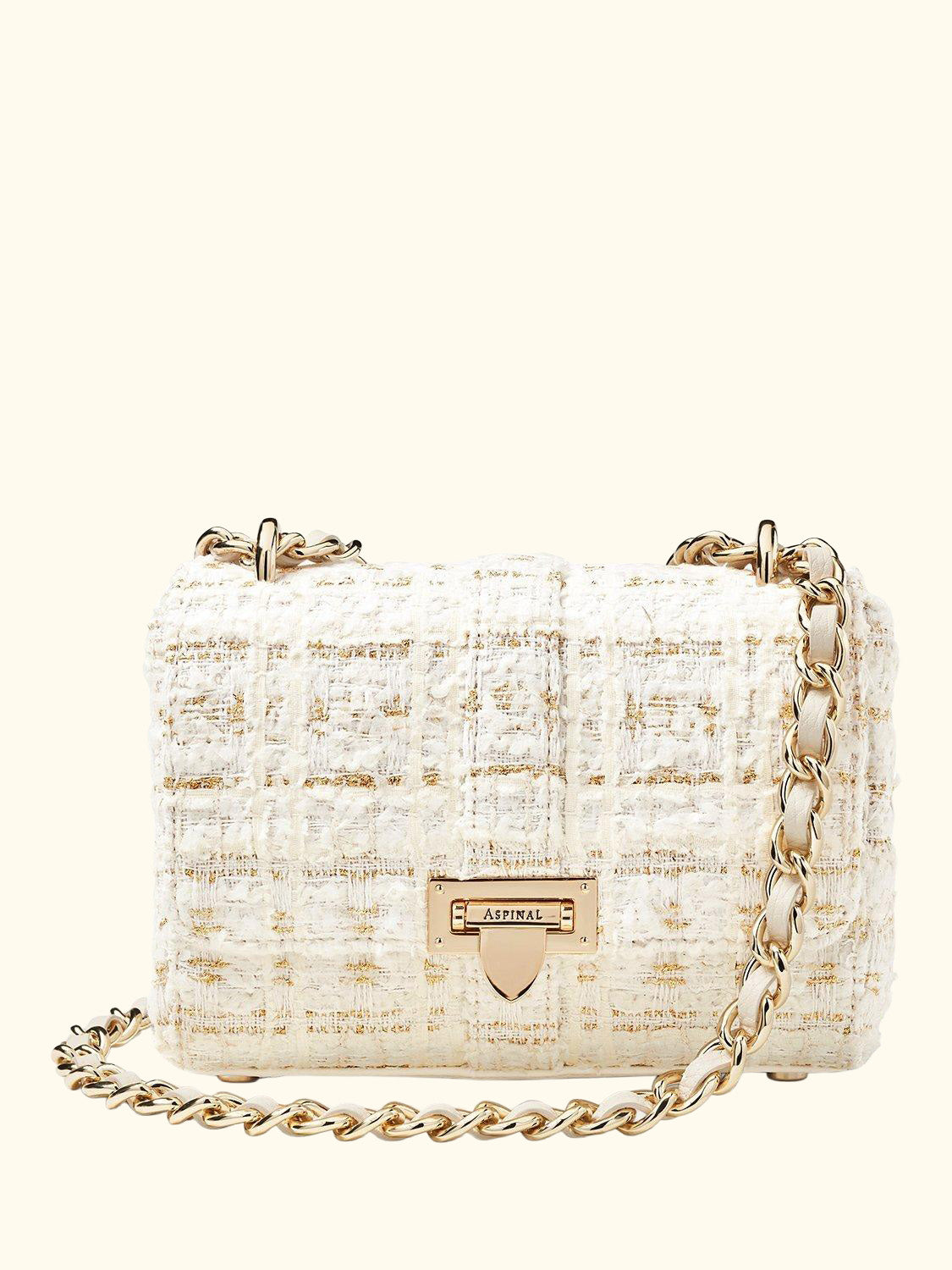 Lottie Tweed Shoulder Bag, Ivory/Gold
