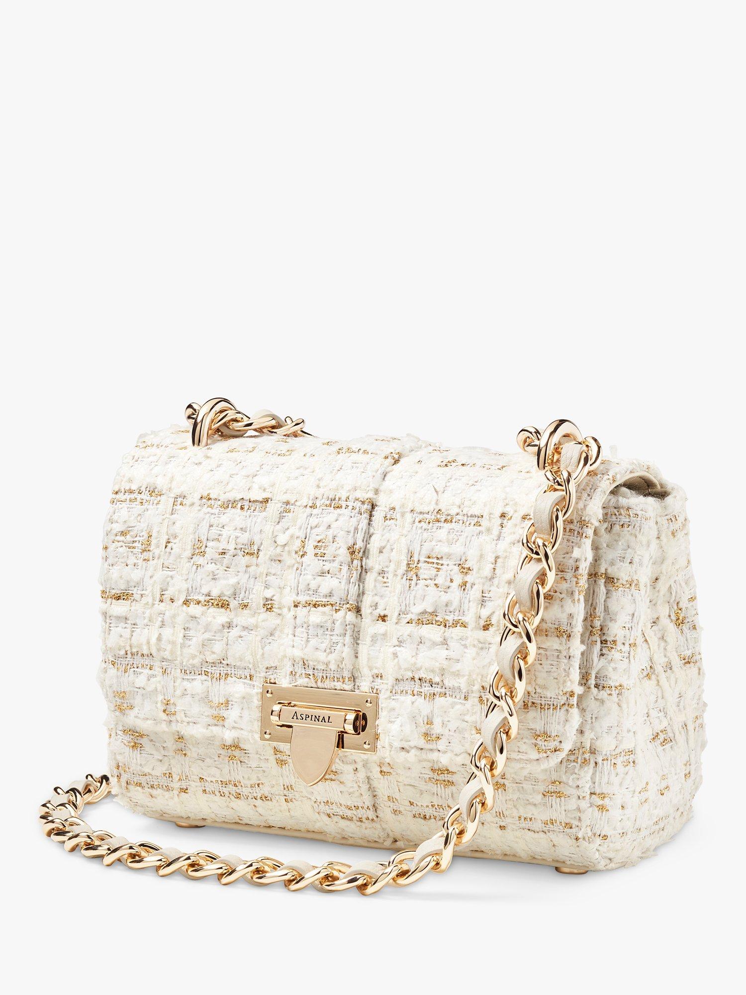 Lottie Tweed Shoulder Bag, Ivory/Gold