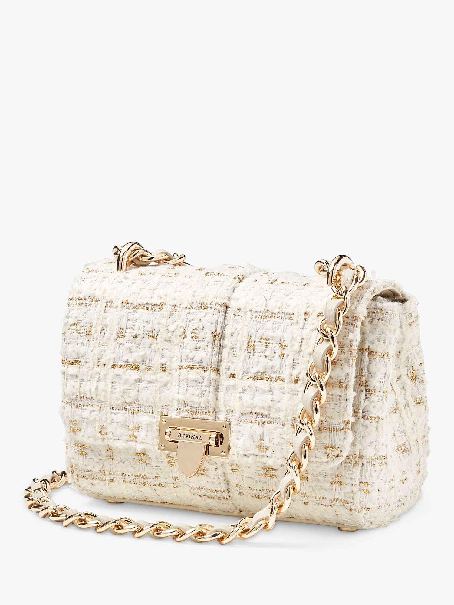 Lottie Tweed Shoulder Bag, Ivory/Gold