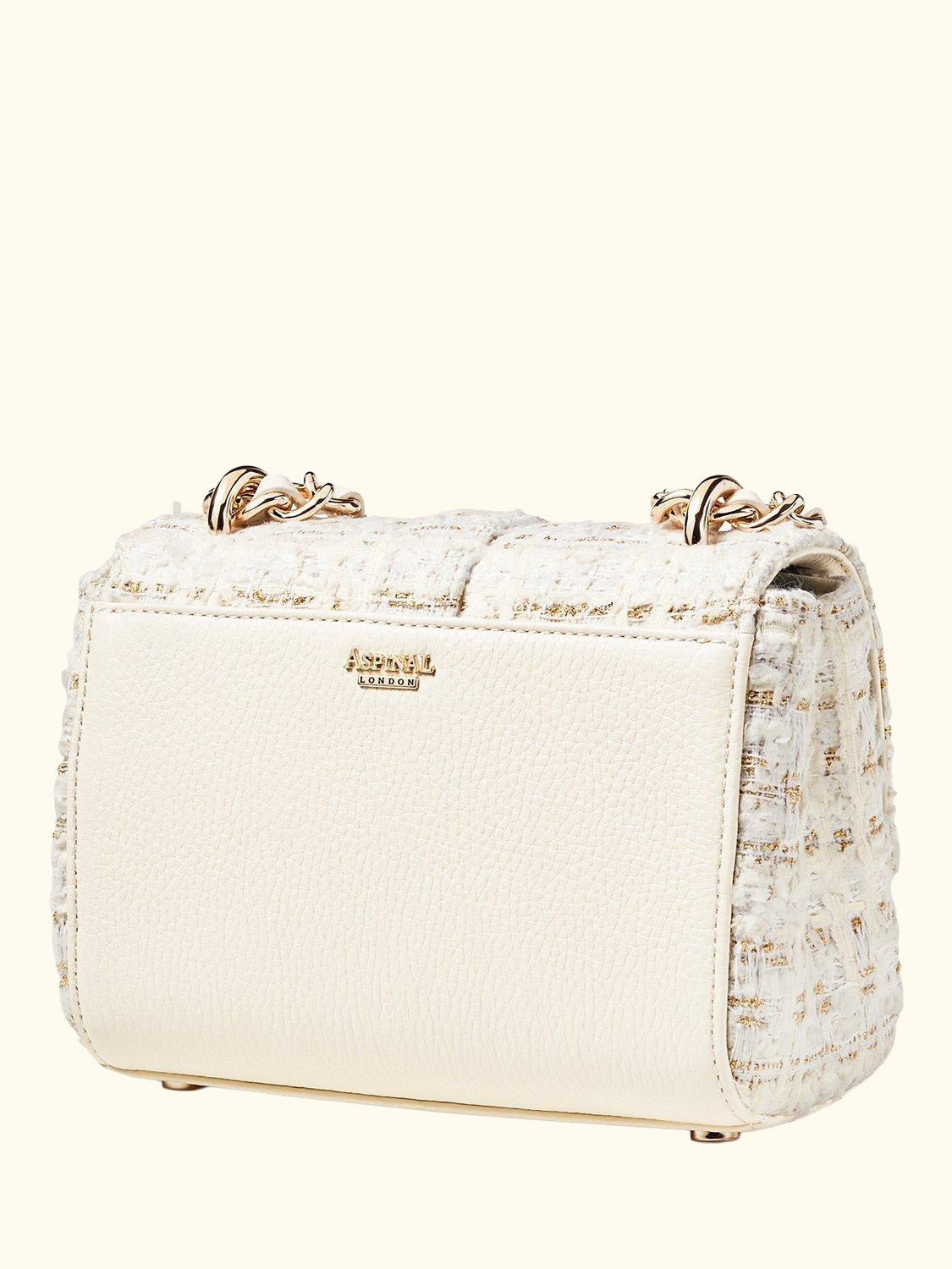 Lottie Tweed Shoulder Bag, Ivory/Gold