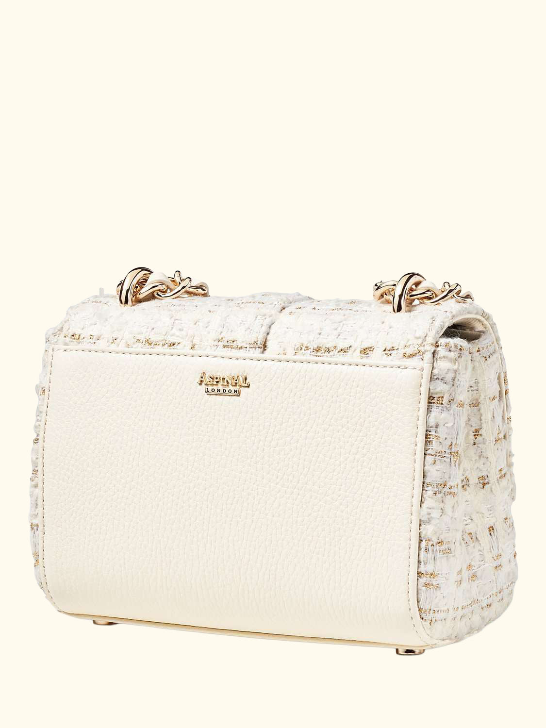 Lottie Tweed Shoulder Bag, Ivory/Gold