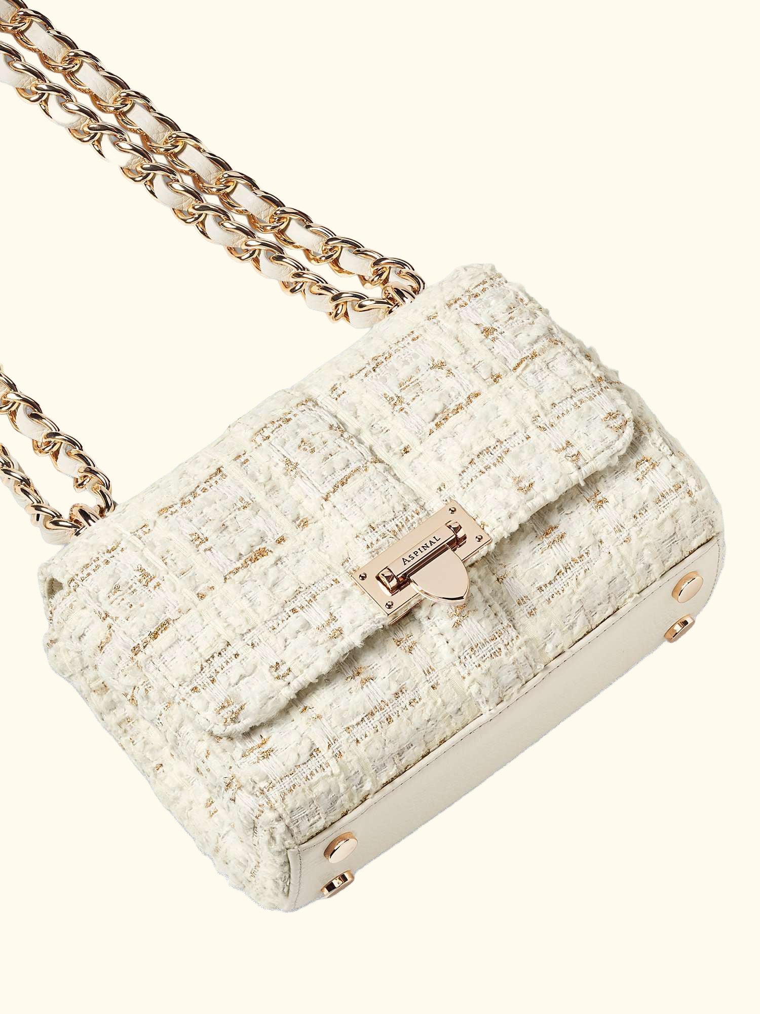 Lottie Tweed Shoulder Bag, Ivory/Gold