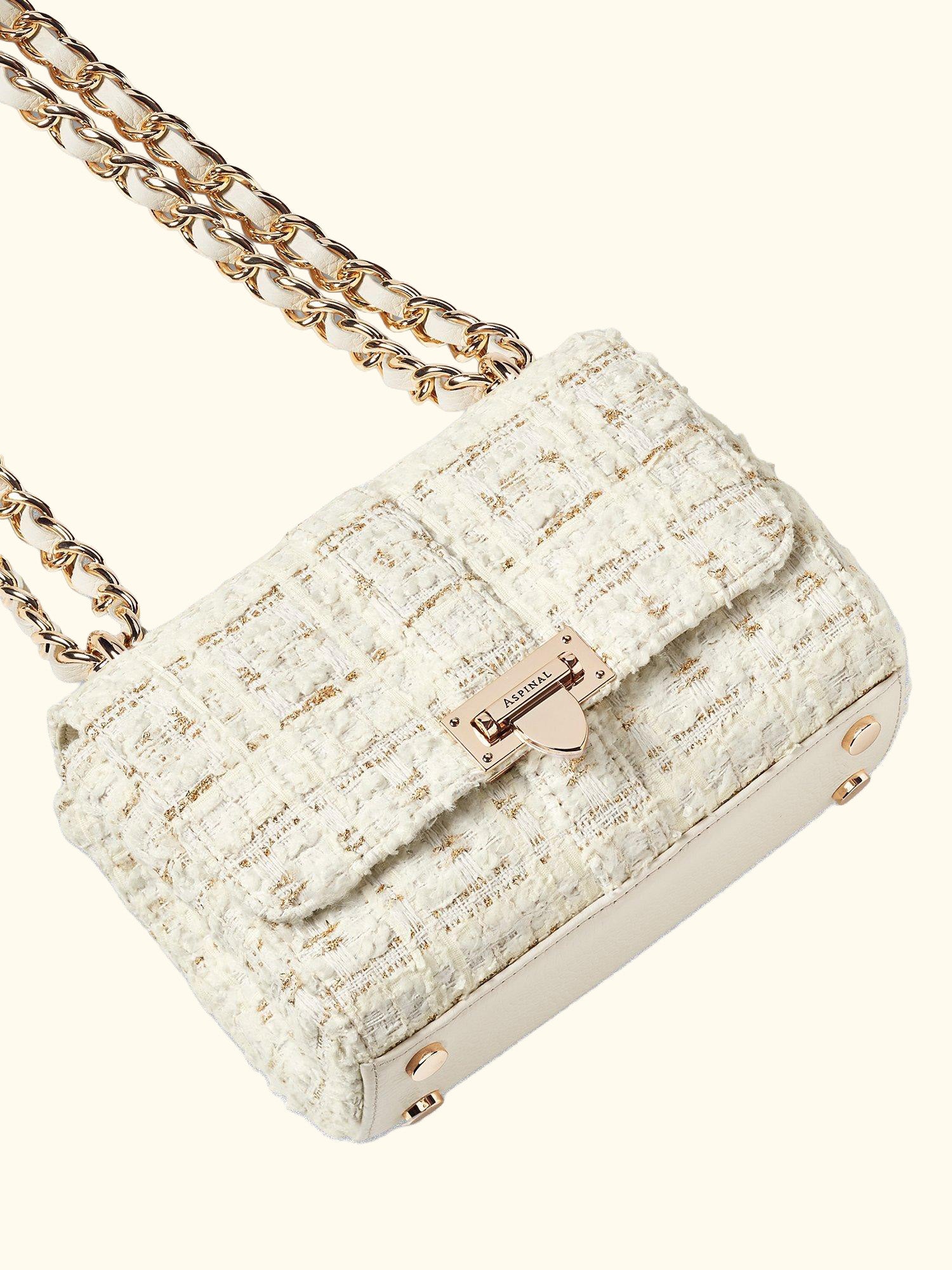 Lottie Tweed Shoulder Bag, Ivory/Gold