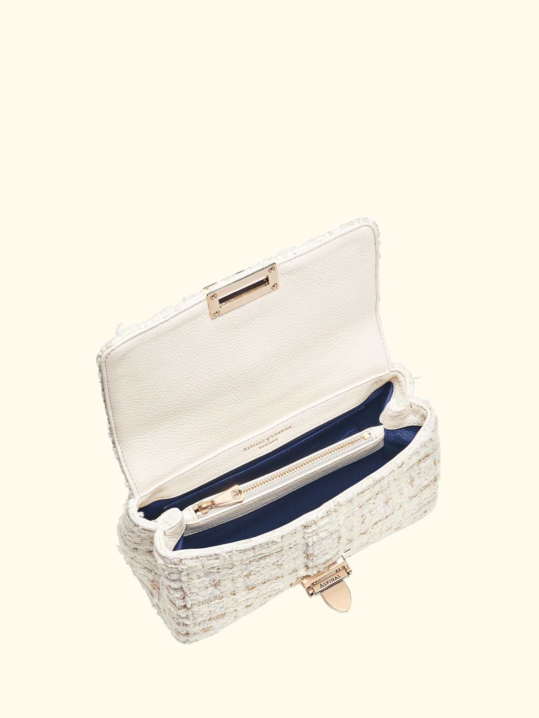 Lottie Tweed Shoulder Bag, Ivory/Gold
