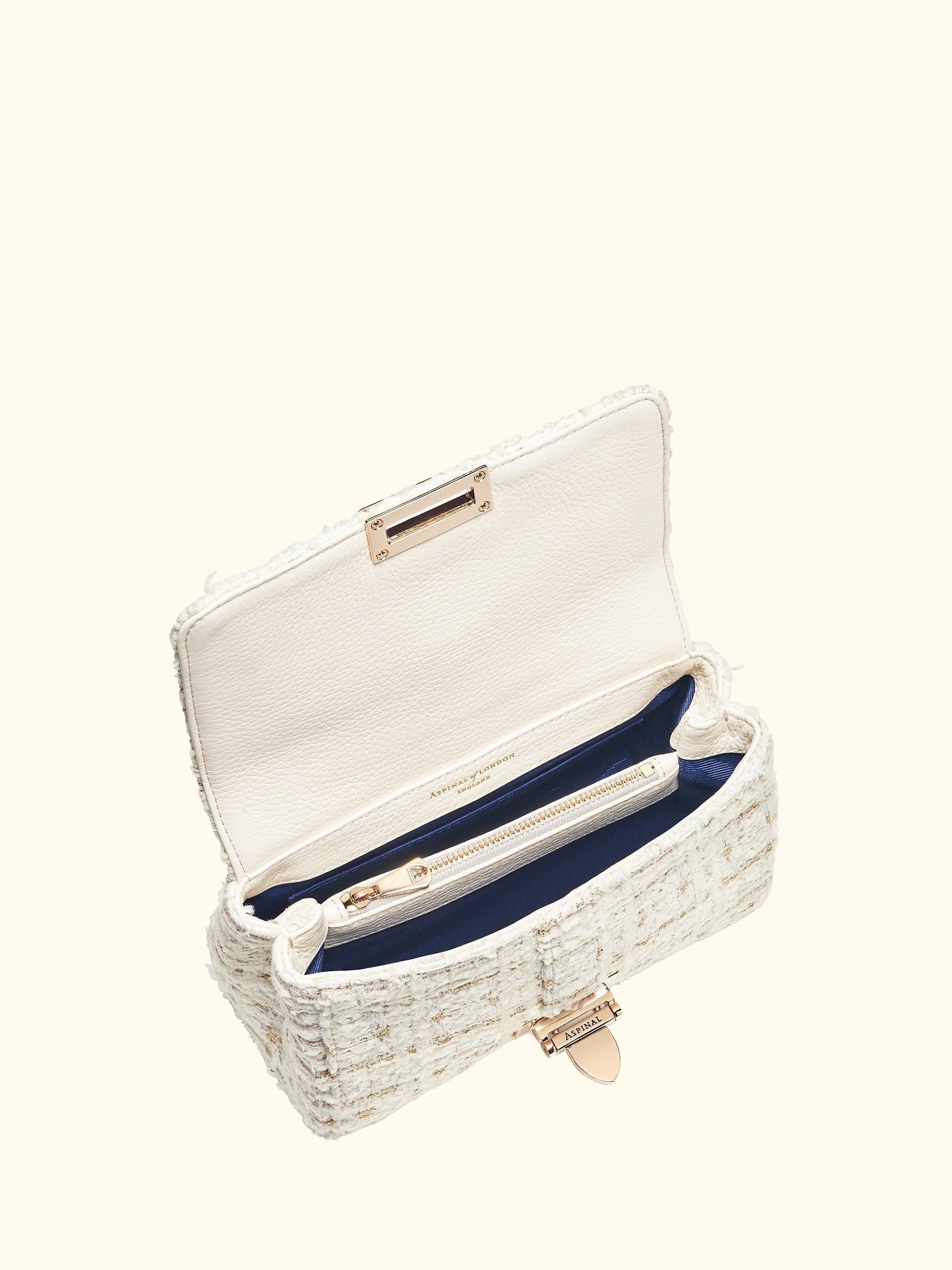 Lottie Tweed Shoulder Bag, Ivory/Gold