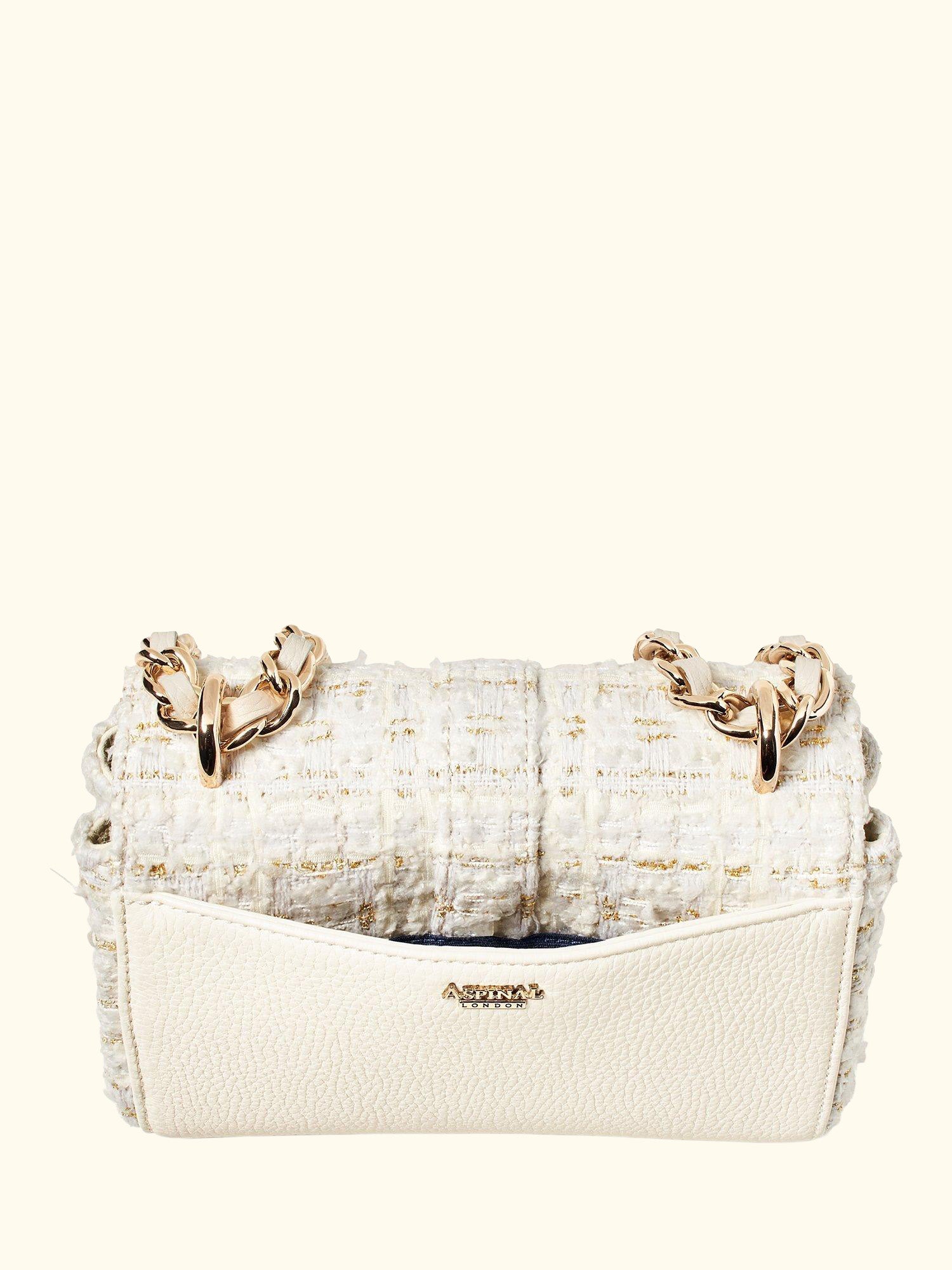 Lottie Tweed Shoulder Bag, Ivory/Gold