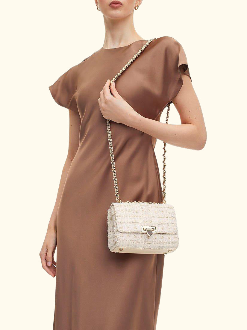 Lottie Tweed Shoulder Bag, Ivory/Gold