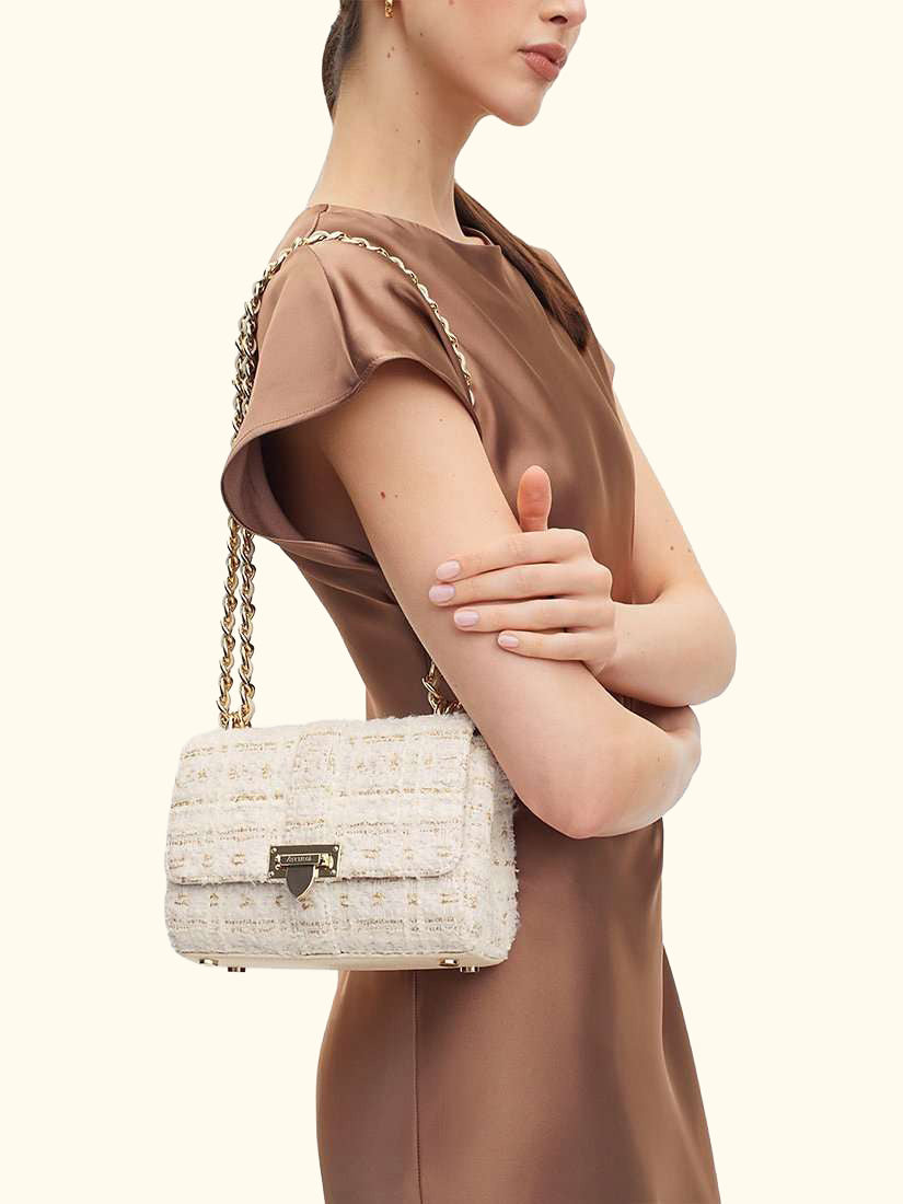 Lottie Tweed Shoulder Bag, Ivory/Gold