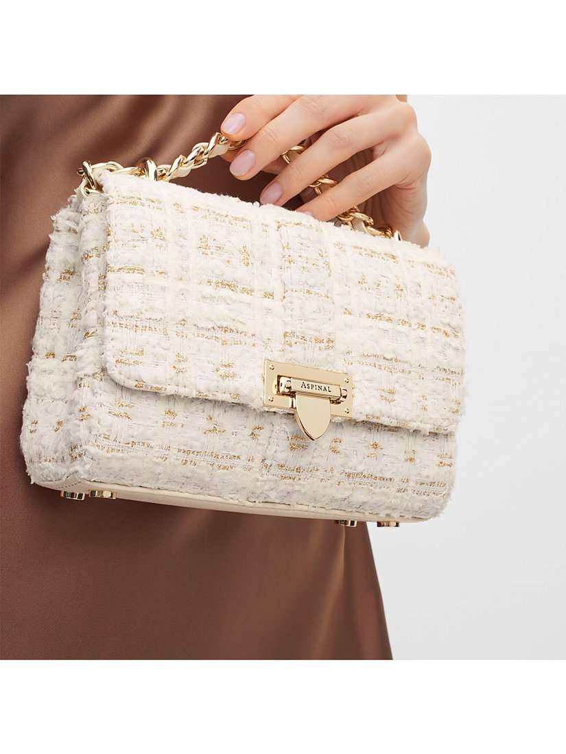 Lottie Tweed Shoulder Bag, Ivory/Gold