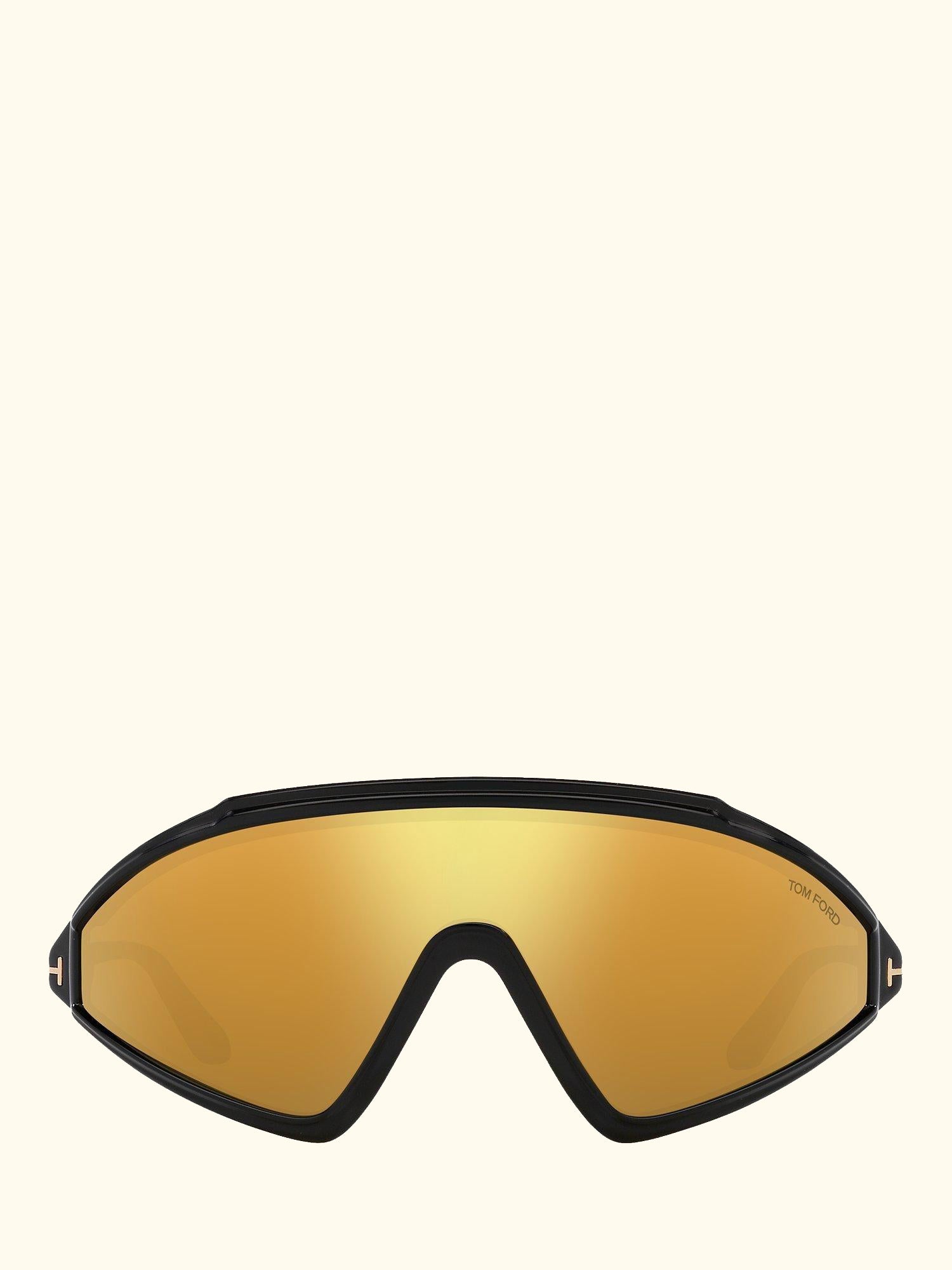 TR001794 Men's Wrap Sunglasses, Shiny Black/Mirror Yellow