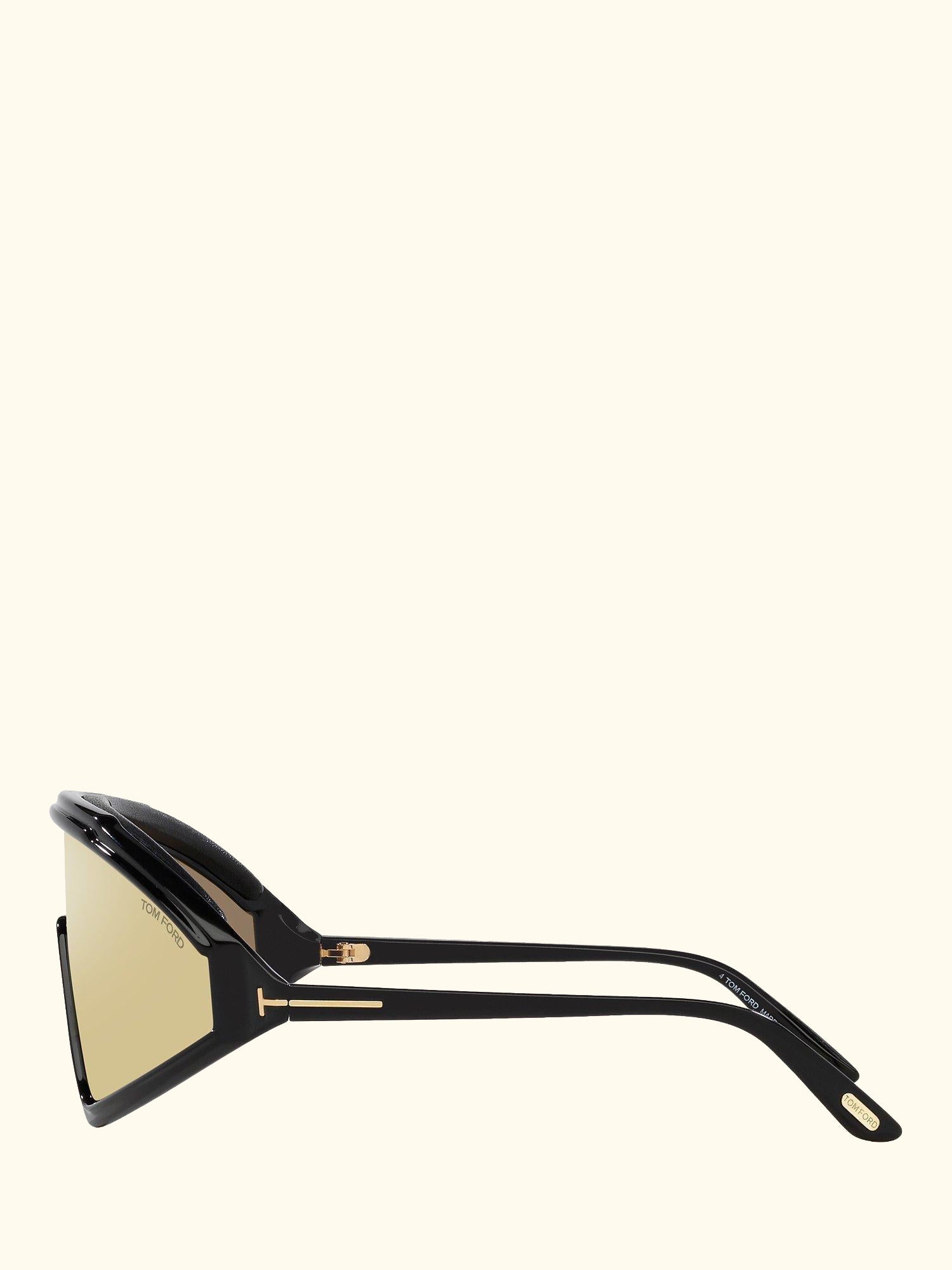 TR001794 Men's Wrap Sunglasses, Shiny Black/Mirror Yellow