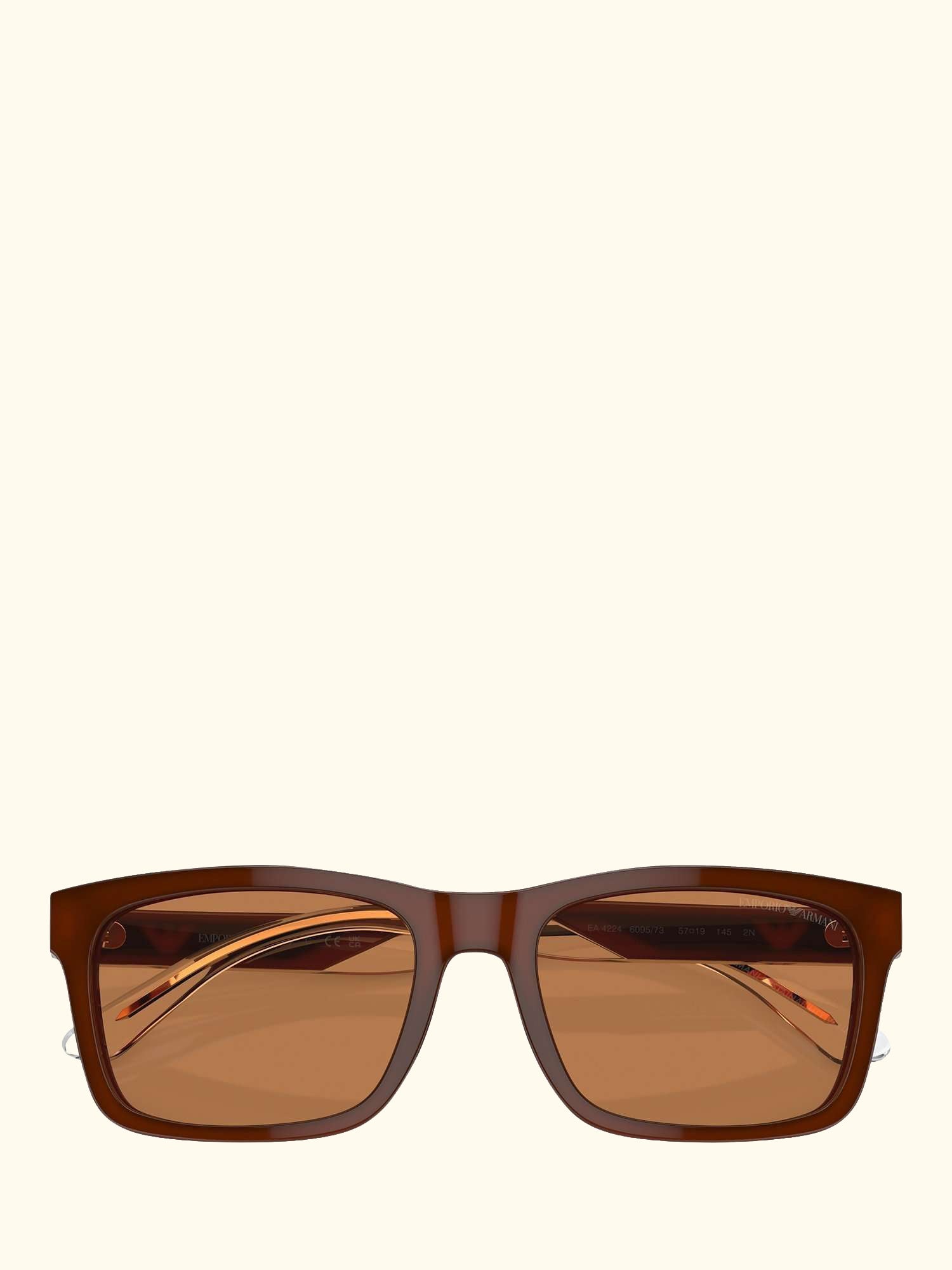 EA4224 Men's Rectangular Sunglasses, Shiny Opaline/Brown