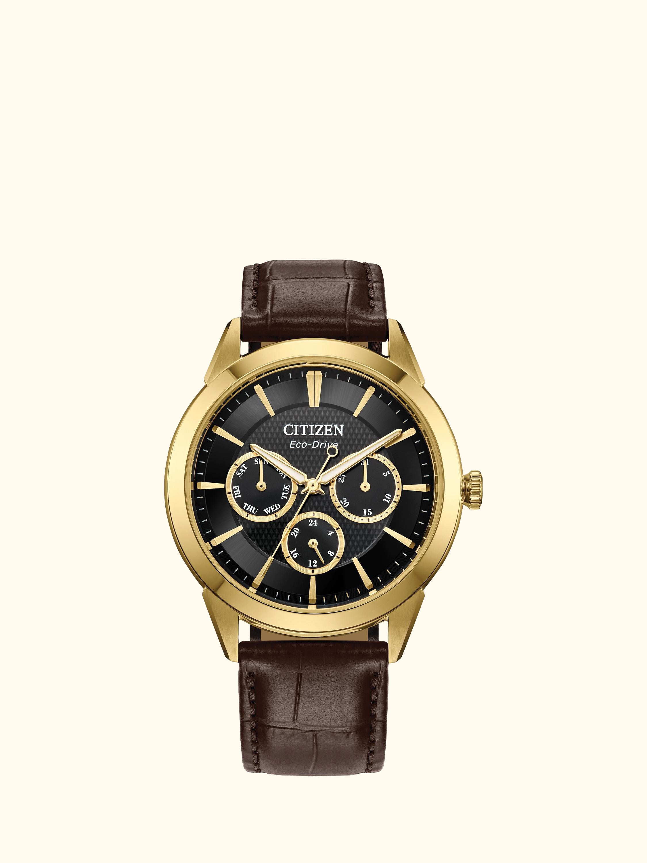 Men's Eco-Drive Chronograph Day Date Leather Strap Watch