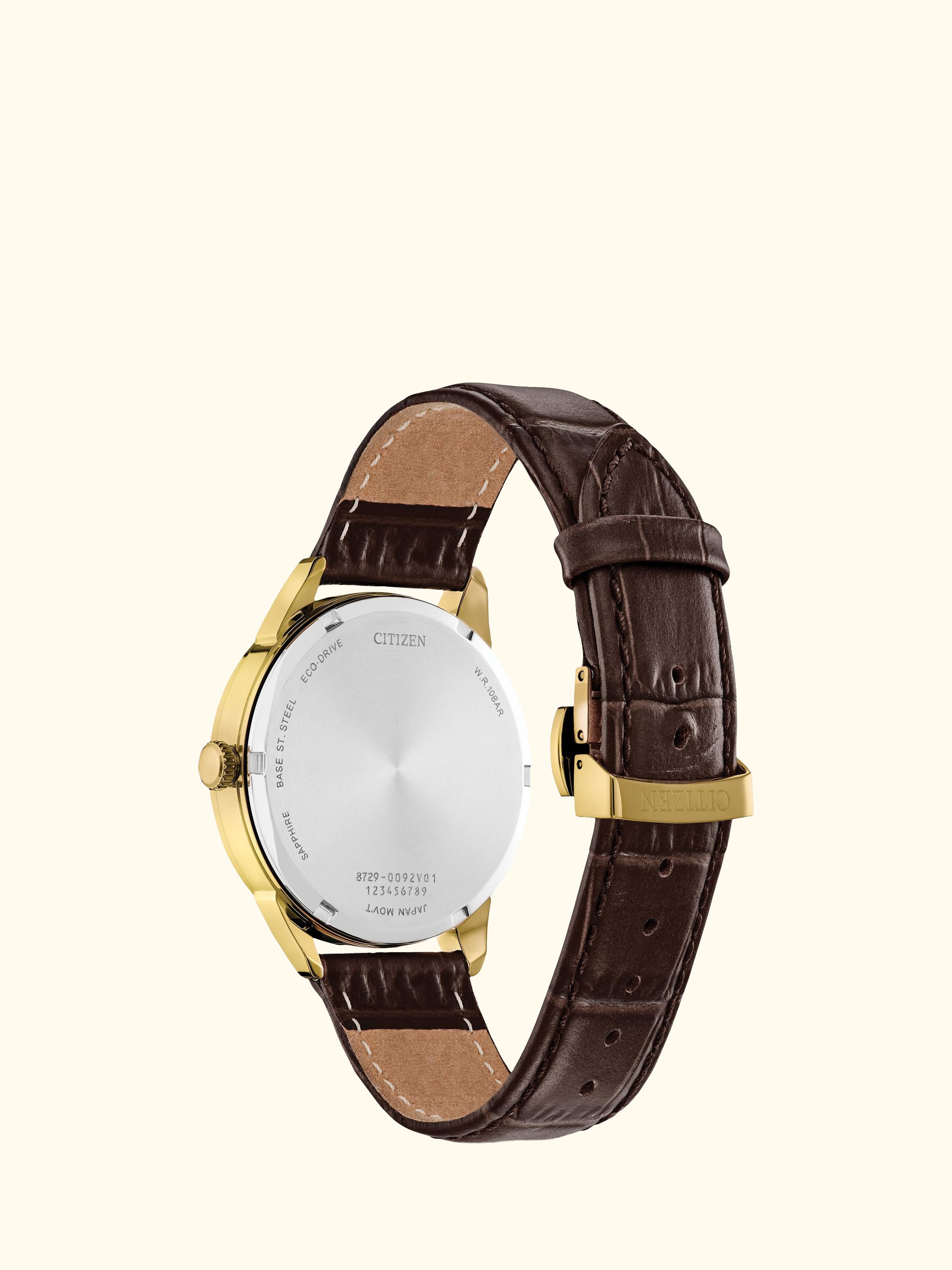 Men's Eco-Drive Chronograph Day Date Leather Strap Watch
