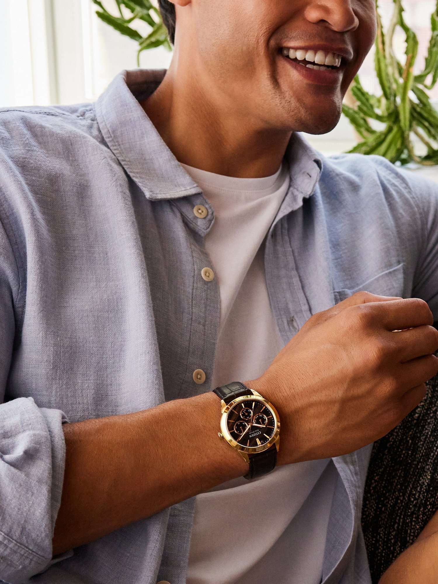 Men's Eco-Drive Chronograph Day Date Leather Strap Watch