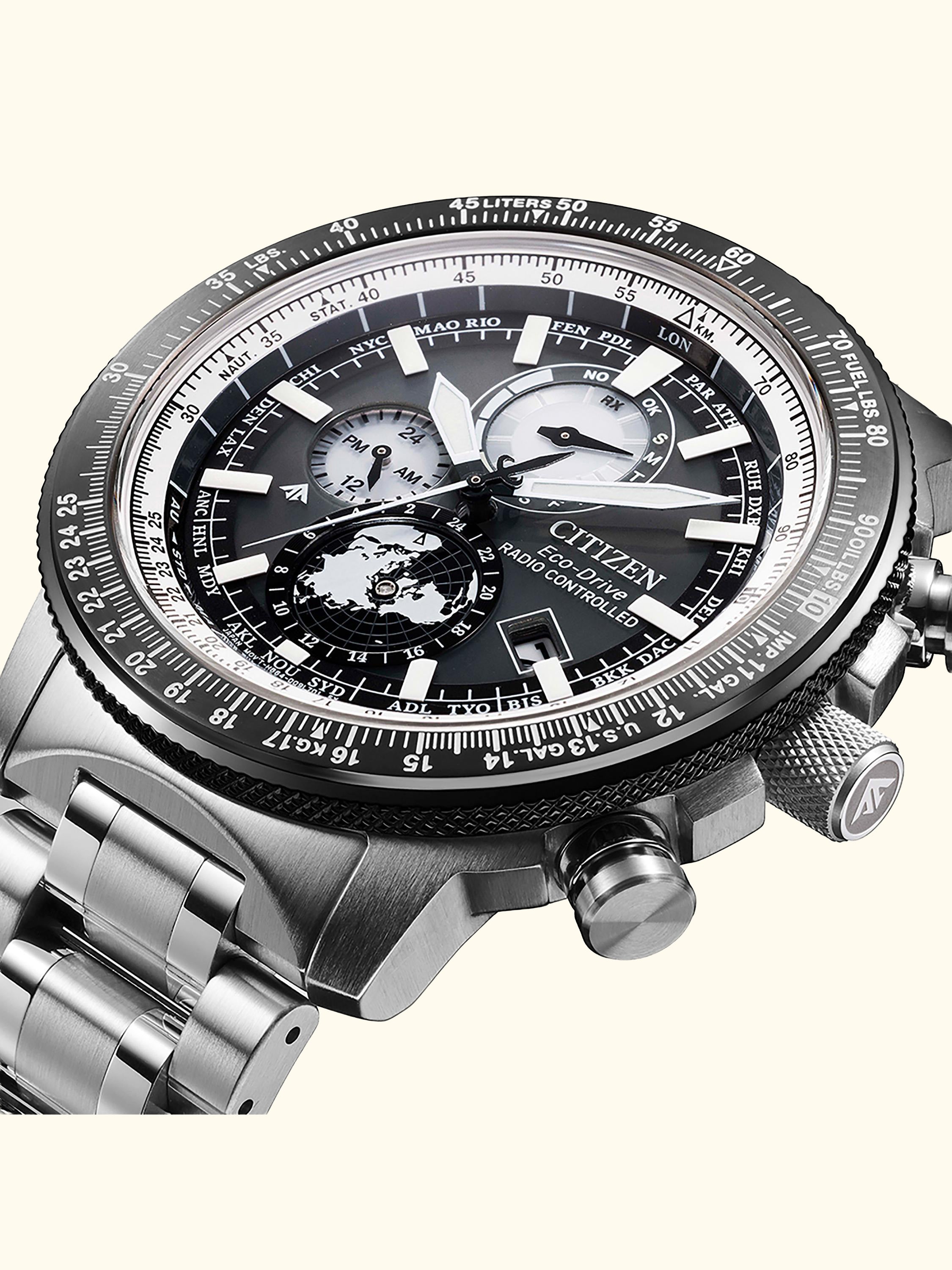BY3006-53H Men's Pro Master Chronograph Eco-Drive Bracelet Strap Watch, Silver/Blue