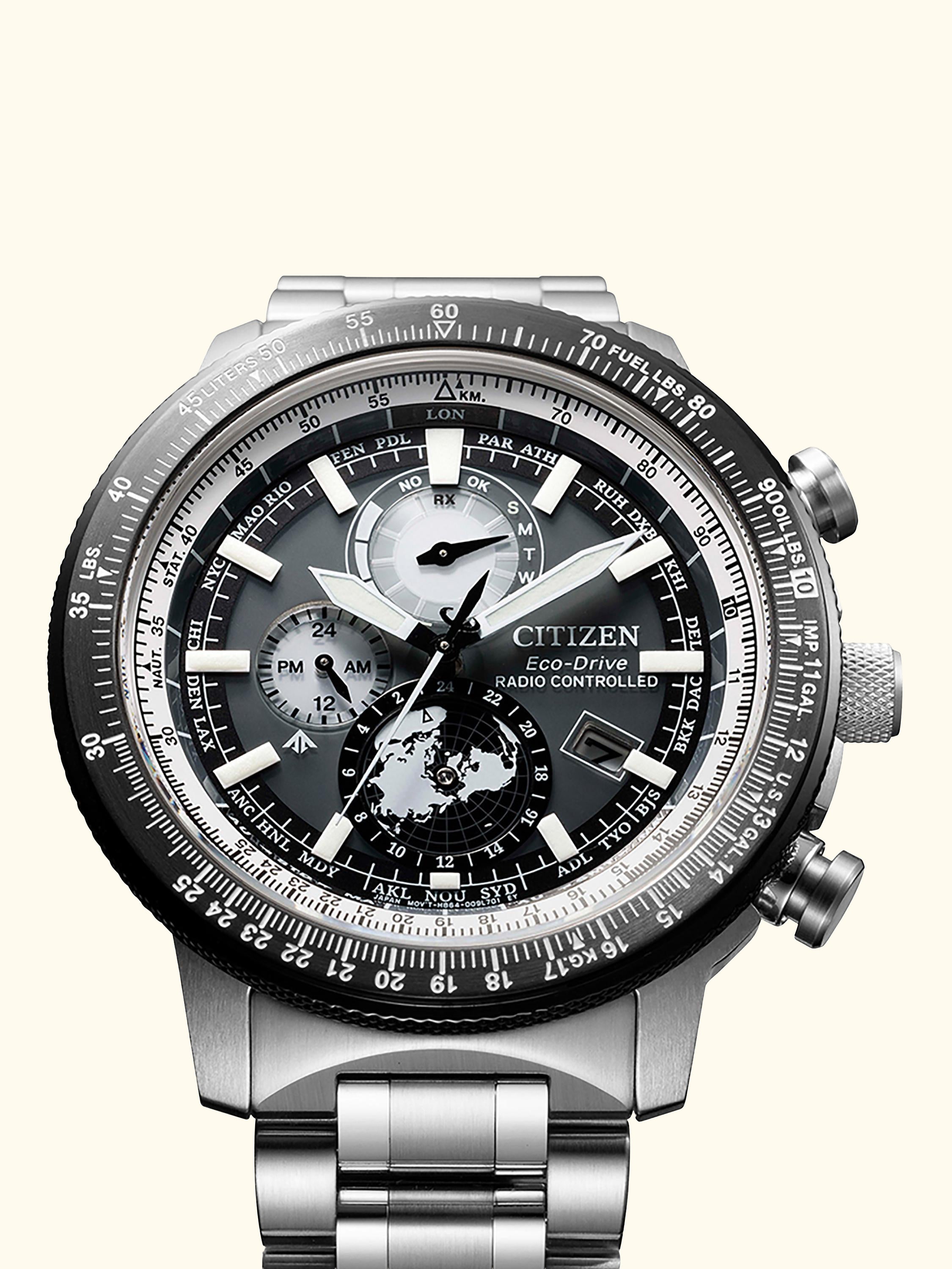 BY3006-53H Men's Pro Master Chronograph Eco-Drive Bracelet Strap Watch, Silver/Blue