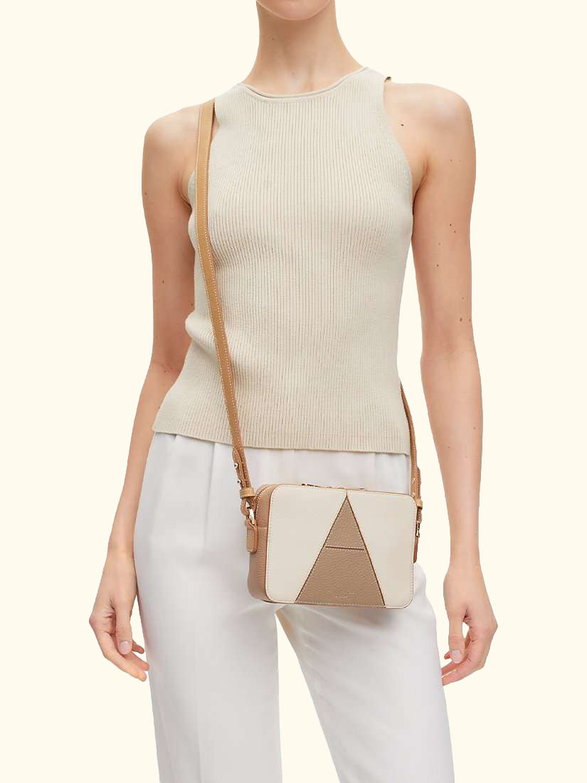 Pebble Leather Camera A Cross Body Bag, Cream/Taupe