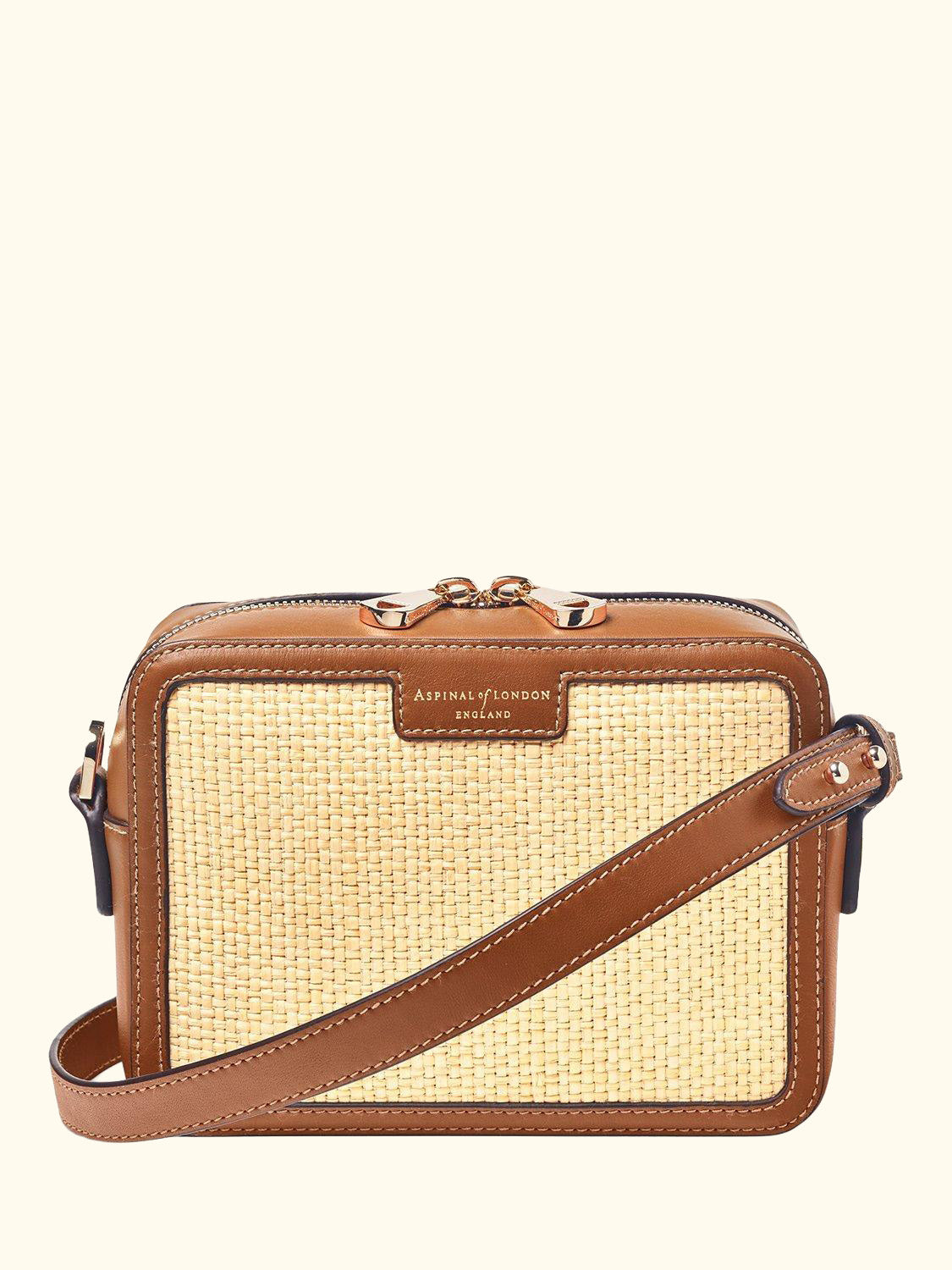 Leather Trim Raffia Camera Bag, Natural/Tan
