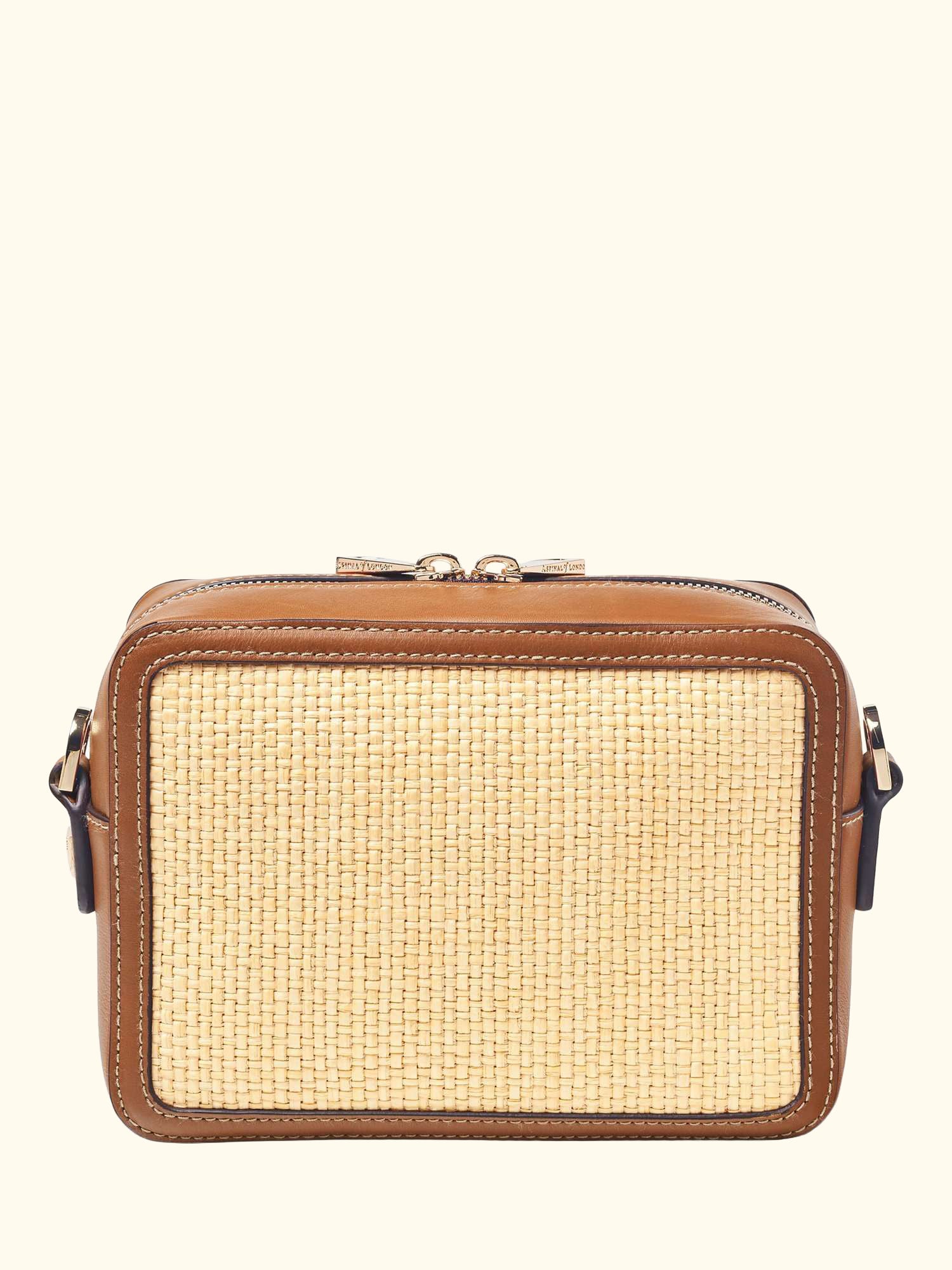 Leather Trim Raffia Camera Bag, Natural/Tan