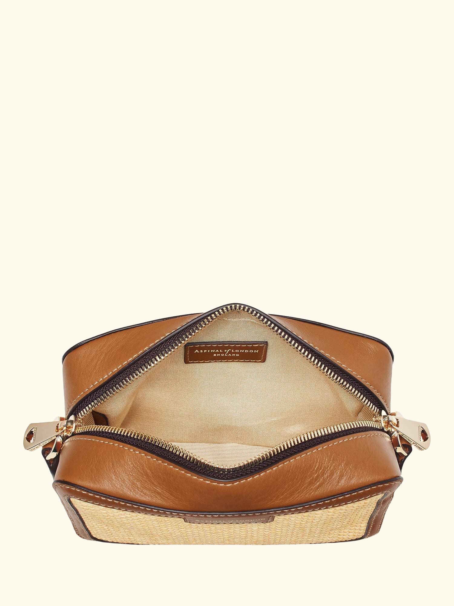 Leather Trim Raffia Camera Bag, Natural/Tan