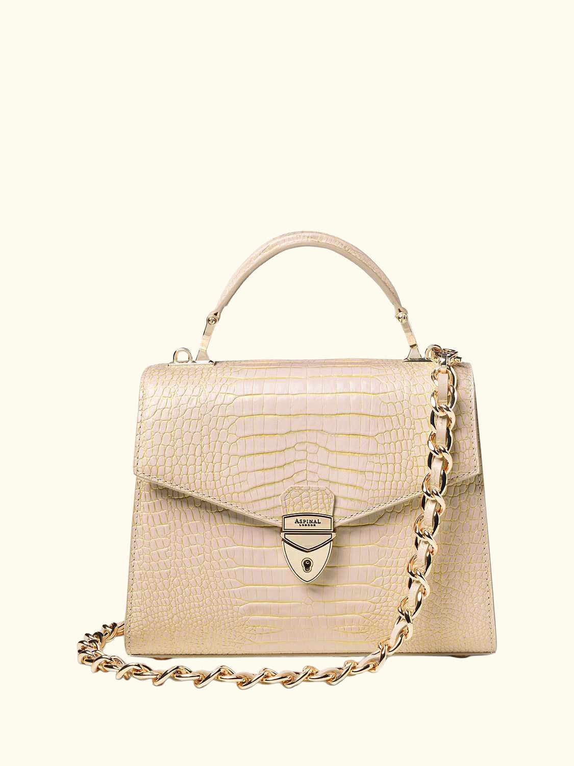 Midi Mayfair Reptile Effect Cross Body Bag, Champagne