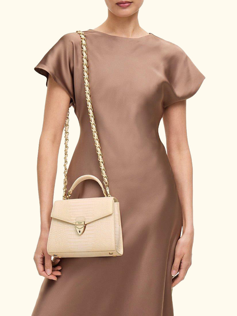 Midi Mayfair Reptile Effect Cross Body Bag, Champagne