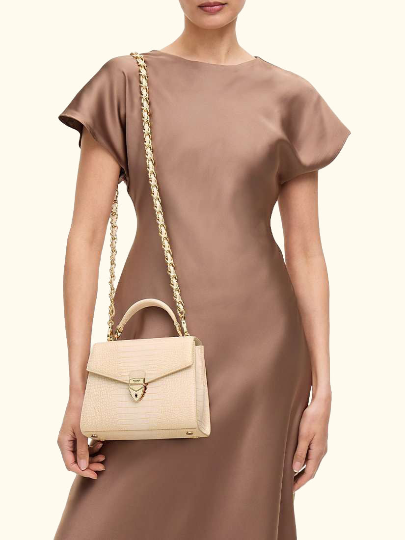 Midi Mayfair Reptile Effect Cross Body Bag, Champagne