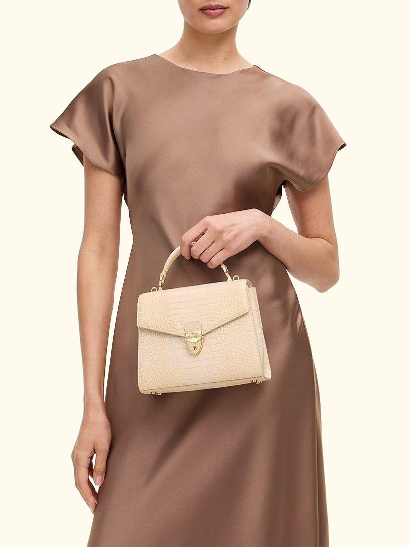 Midi Mayfair Reptile Effect Cross Body Bag, Champagne