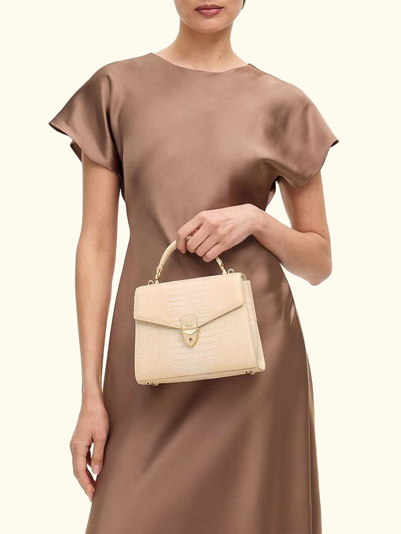 Midi Mayfair Reptile Effect Cross Body Bag, Champagne