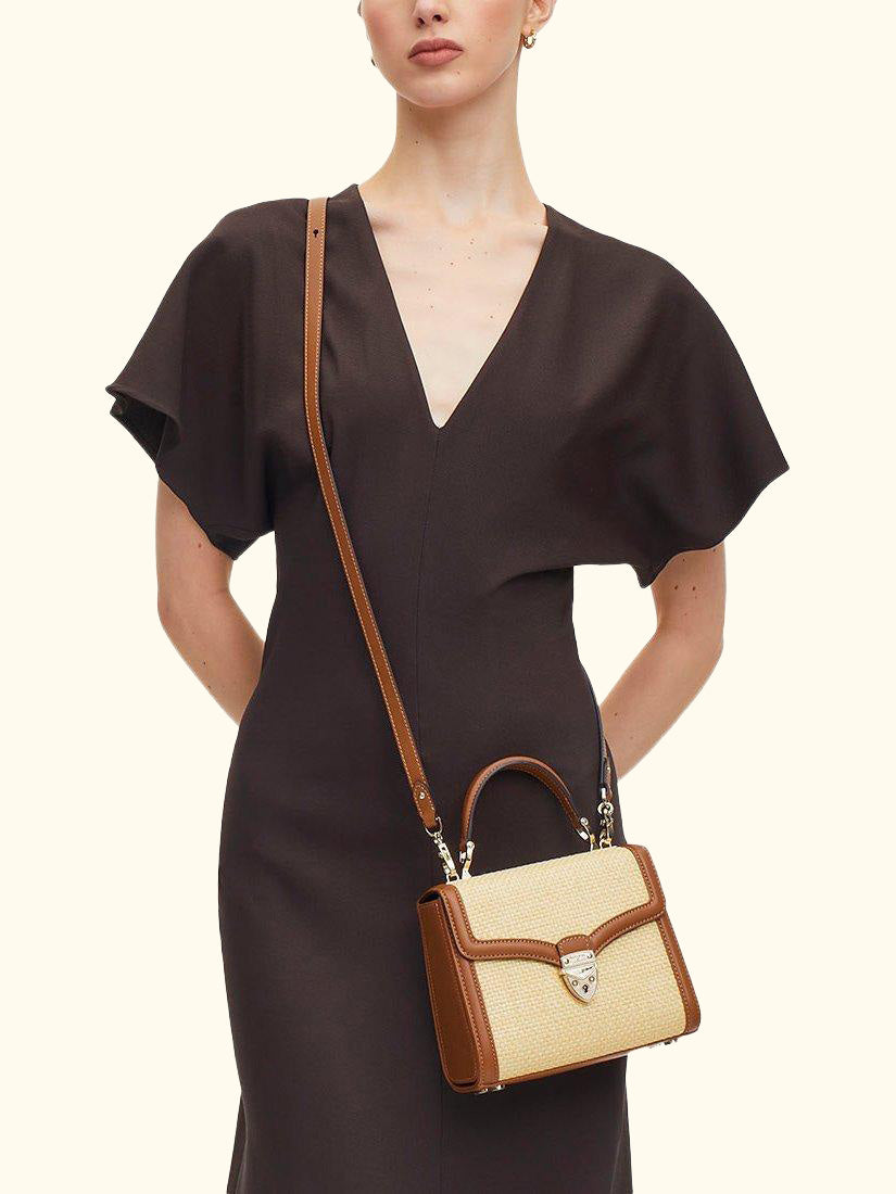 Midi Mayfair Raffia Cross Body Bag, Natural/Tan